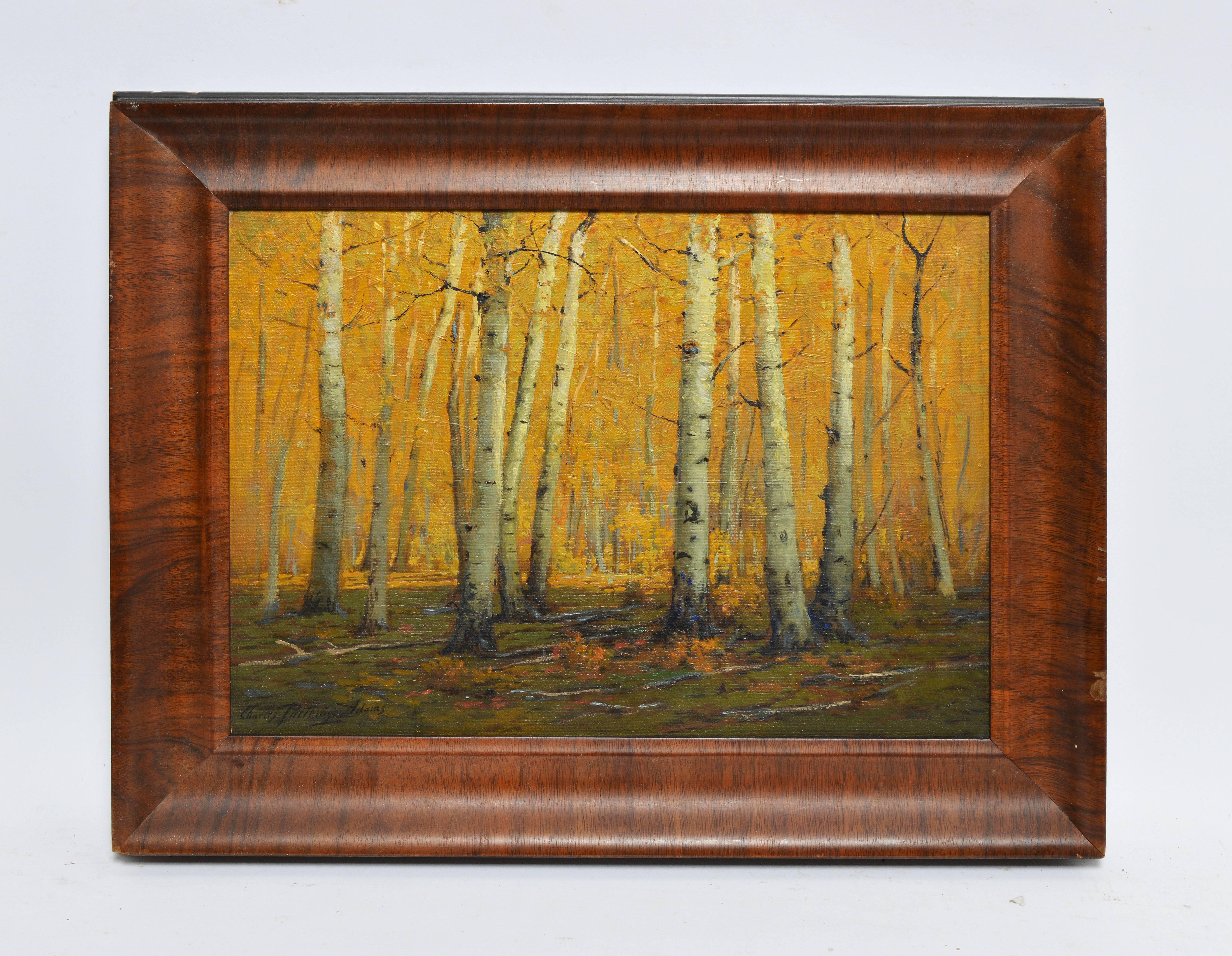 A Path Thru the Aspen Woods Antique Oil Painting by Charles Partridge Adams 1