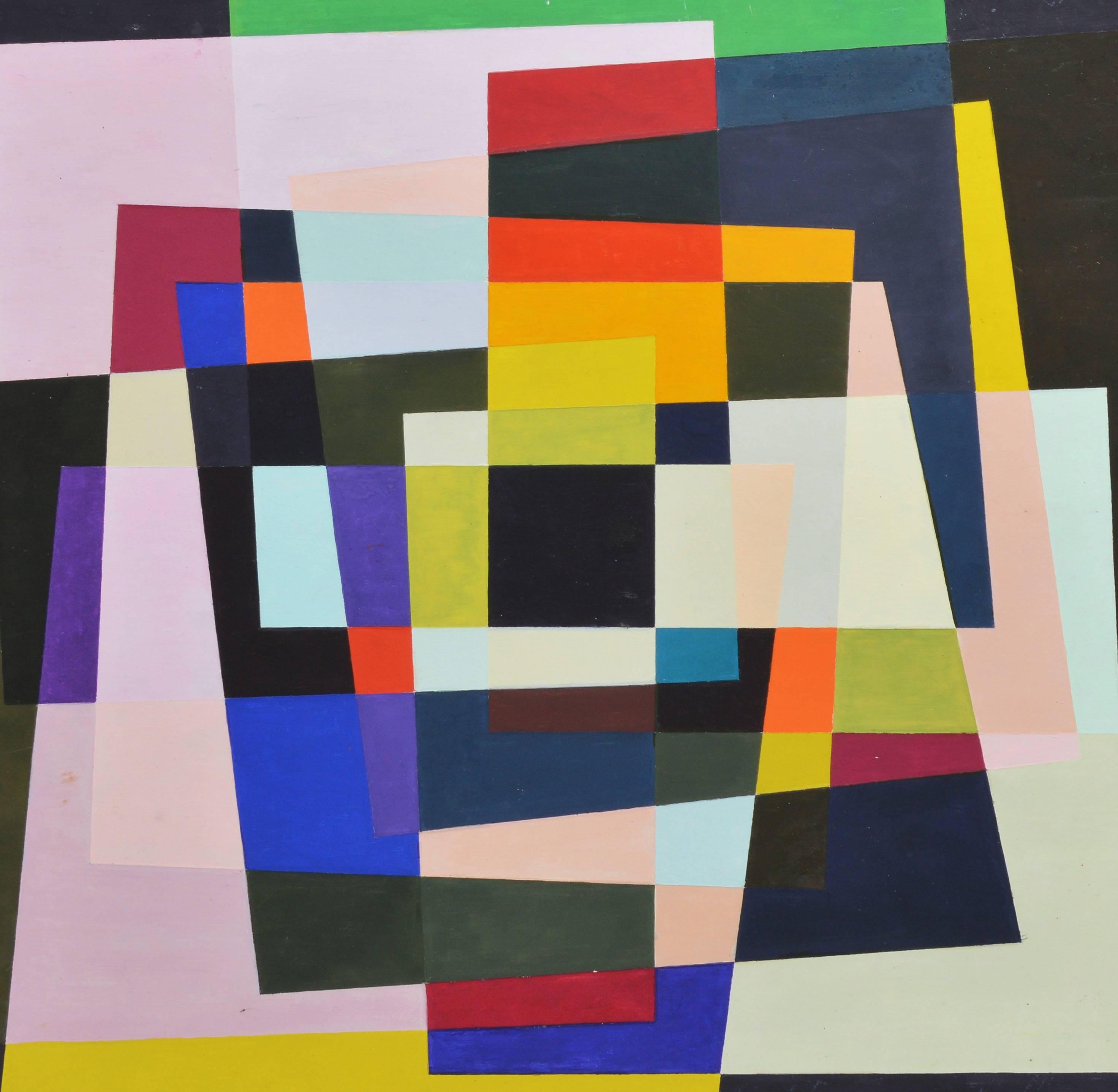 Modernist-style hard edge abstract painting. Oil on board, circa 1960. Unsigned. Unframed. Image size, 24