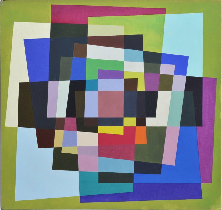 Geometric abstract oil painting, 1960, offered by the Benjaman Gallery