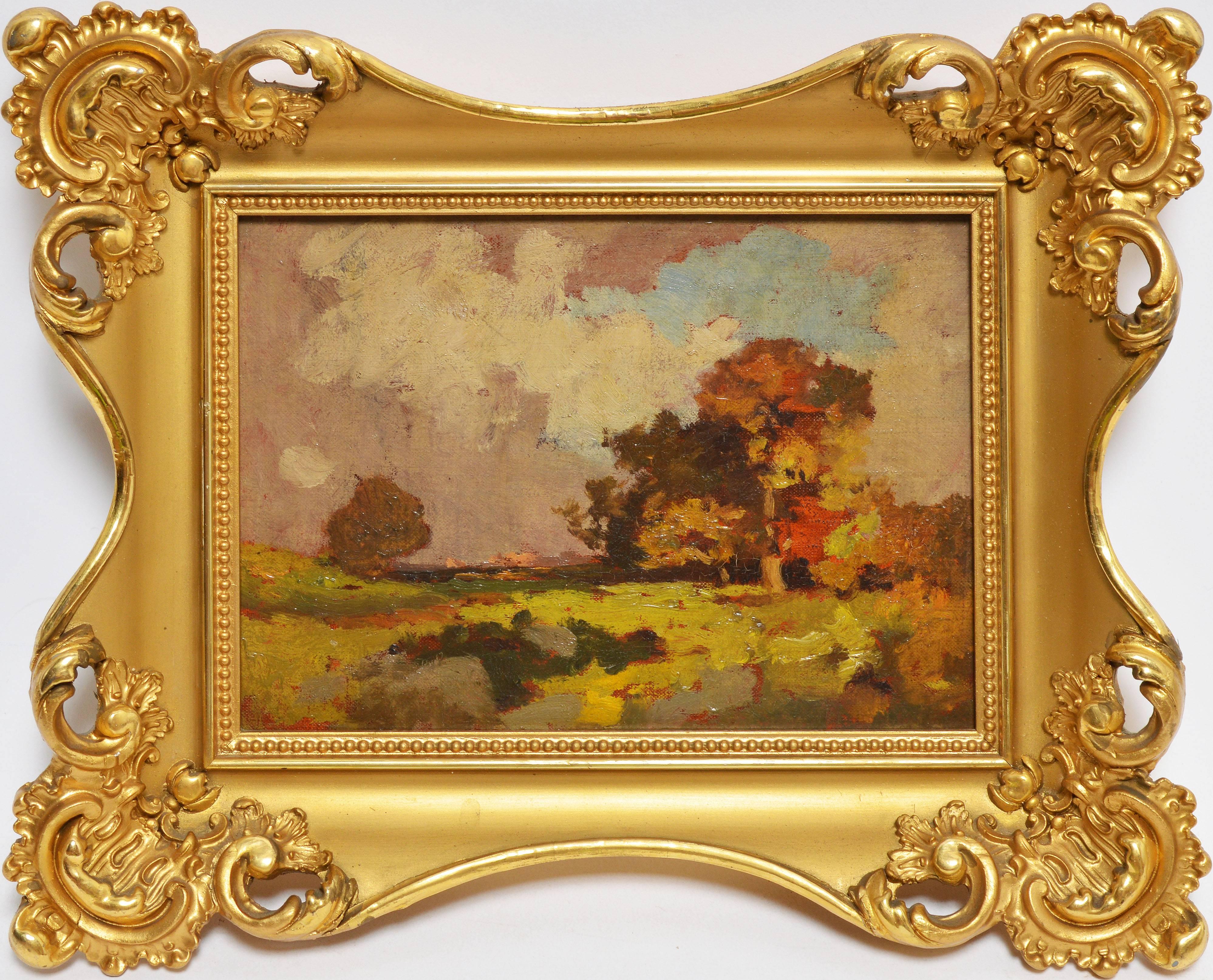 Unknown Landscape Painting - Antique American School Fall Landscape Oil Painting