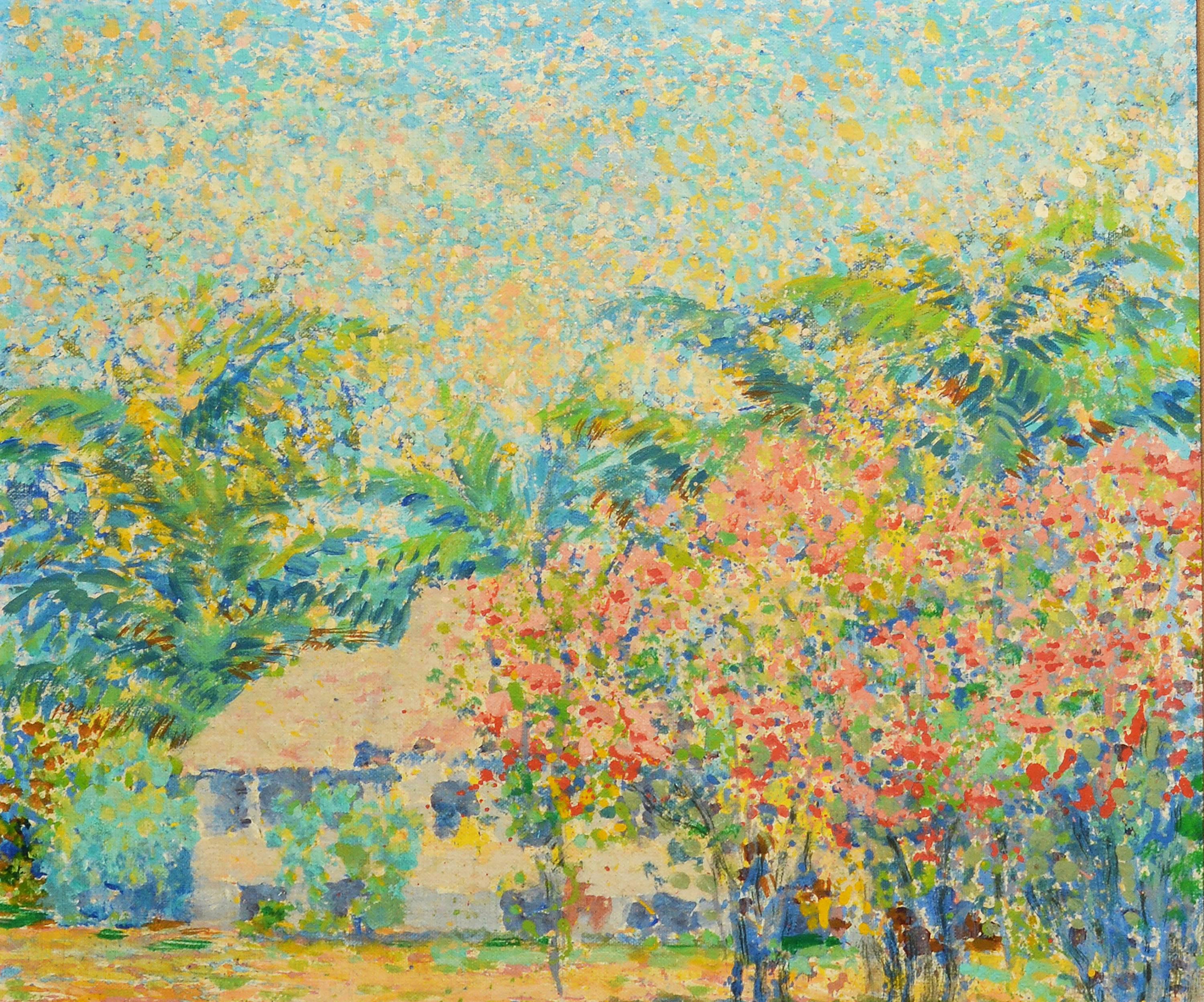 Impressionist painting of Crandon Park, Miami, Florida. Oil on canvas, circa 1930. Signed lower left, 