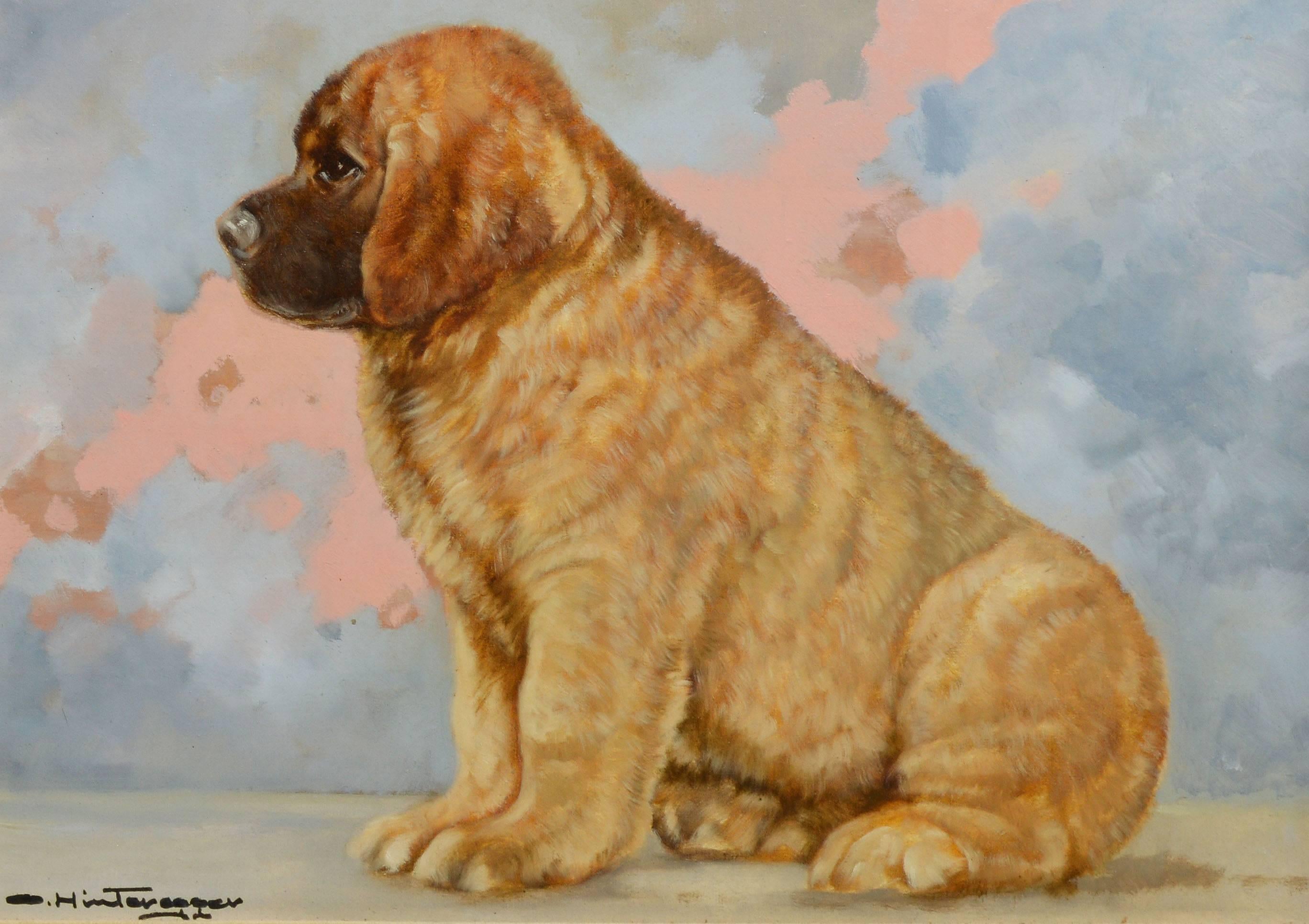 Portrait of a Chubby Puppy - Impressionist Painting by Otto Hintenberger