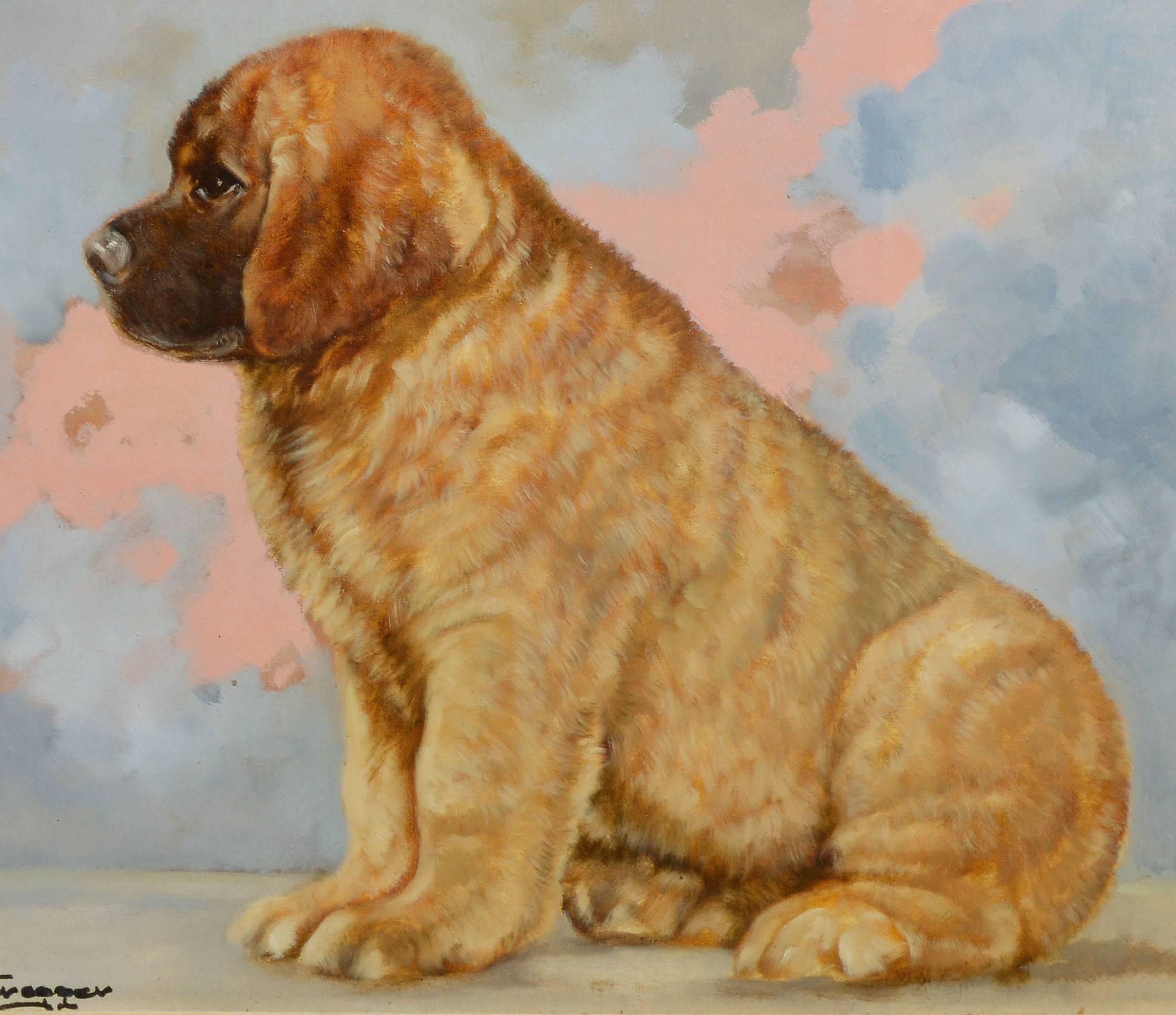 Portrait of a Chubby Puppy - Brown Animal Painting by Otto Hintenberger