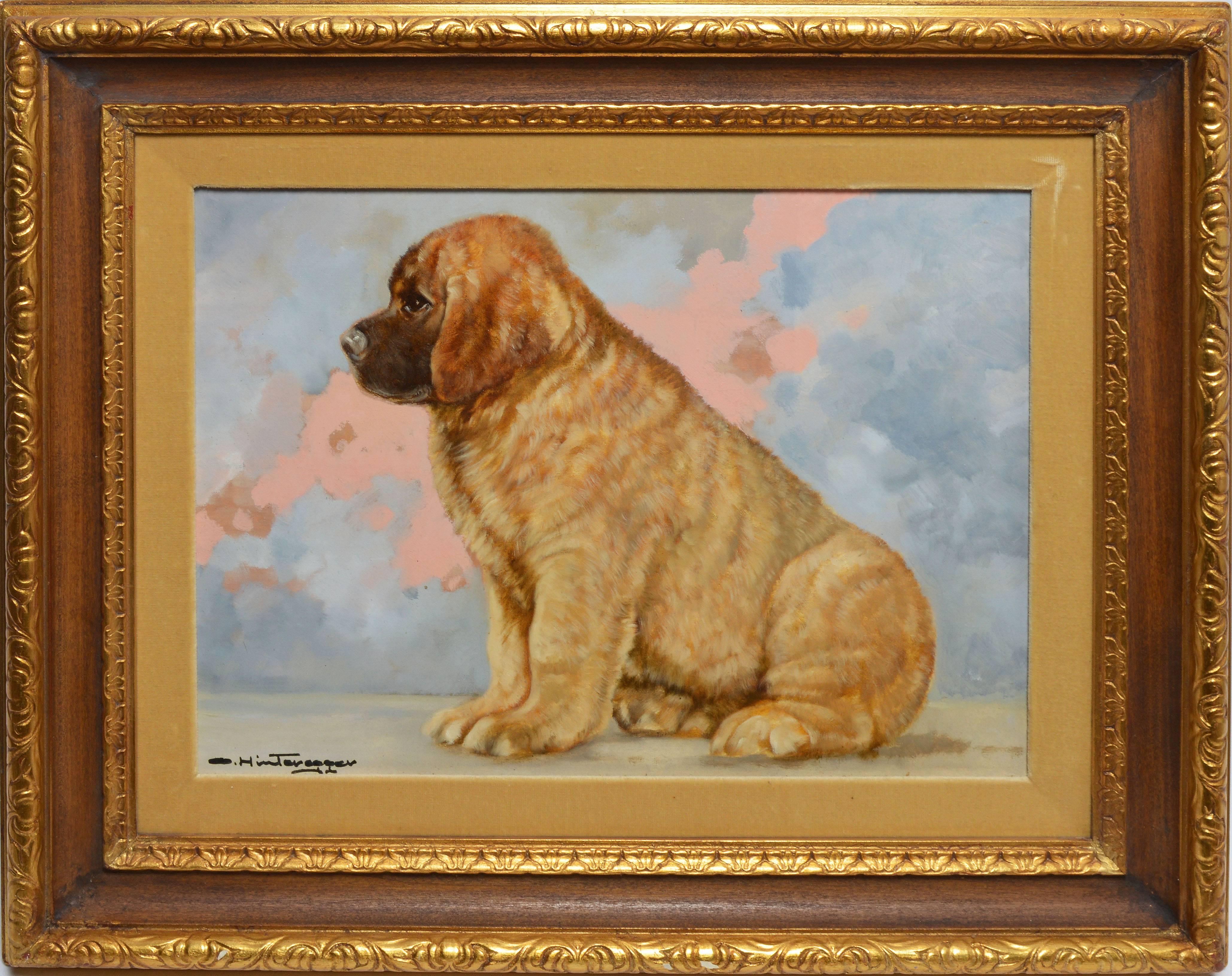 Otto Hintenberger Animal Painting - Portrait of a Chubby Puppy