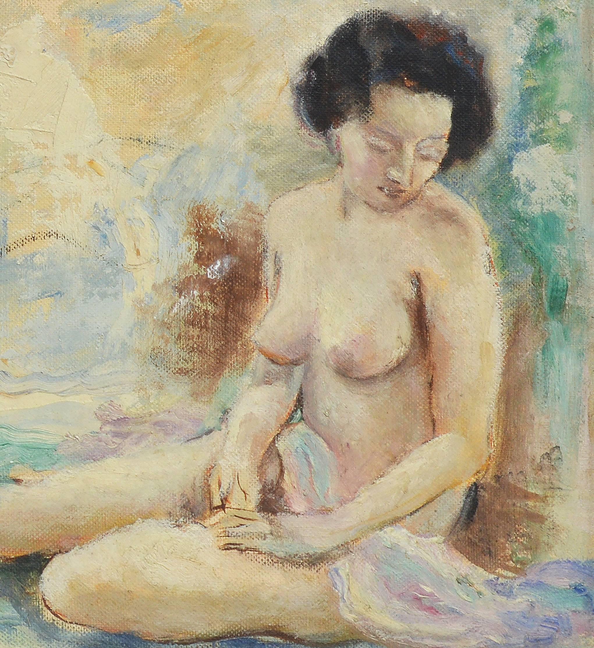 Nude Study by Swann - Beige Nude Painting by Unknown