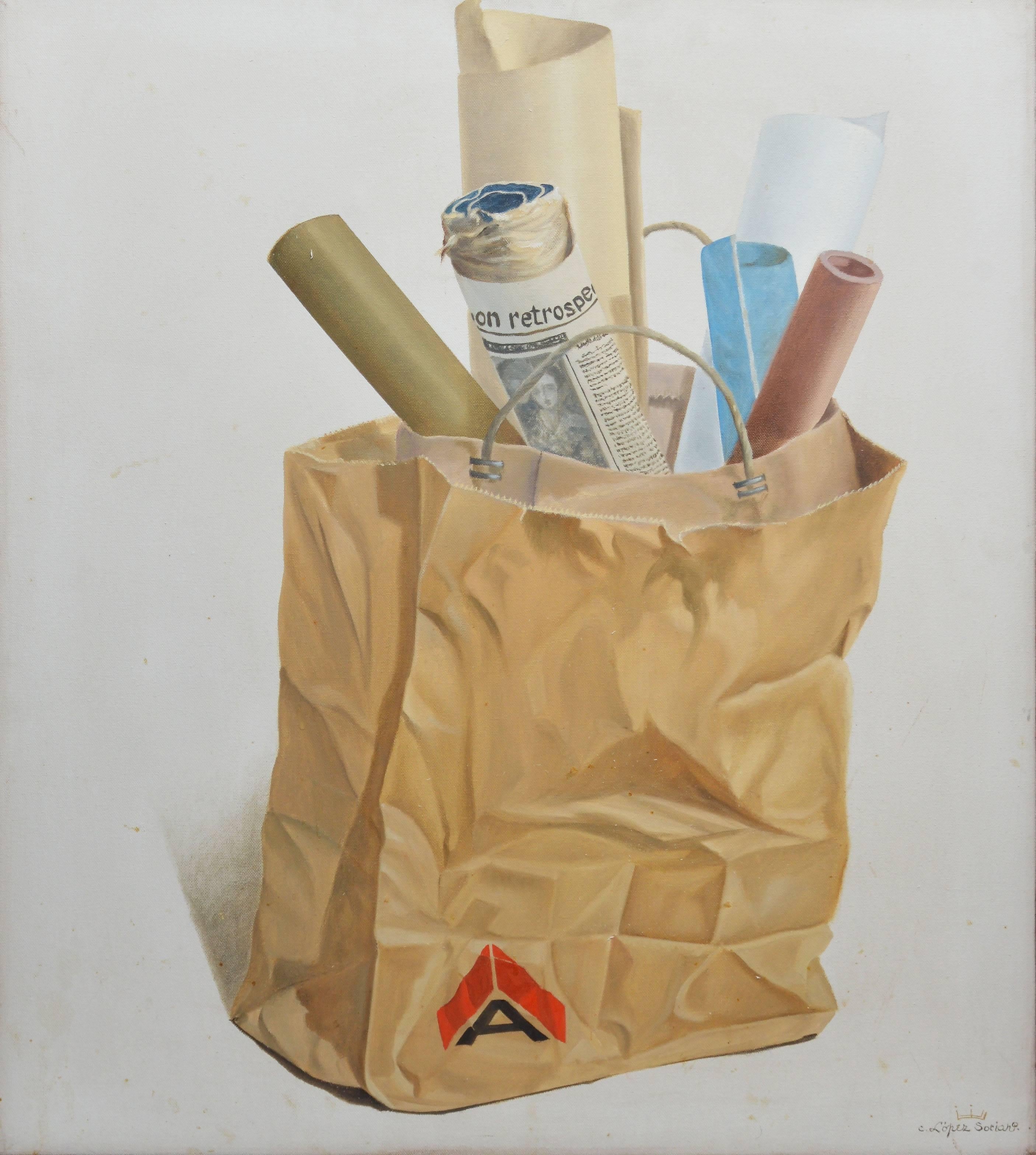 The Artist's Shopping Bag - Realist Painting by Unknown