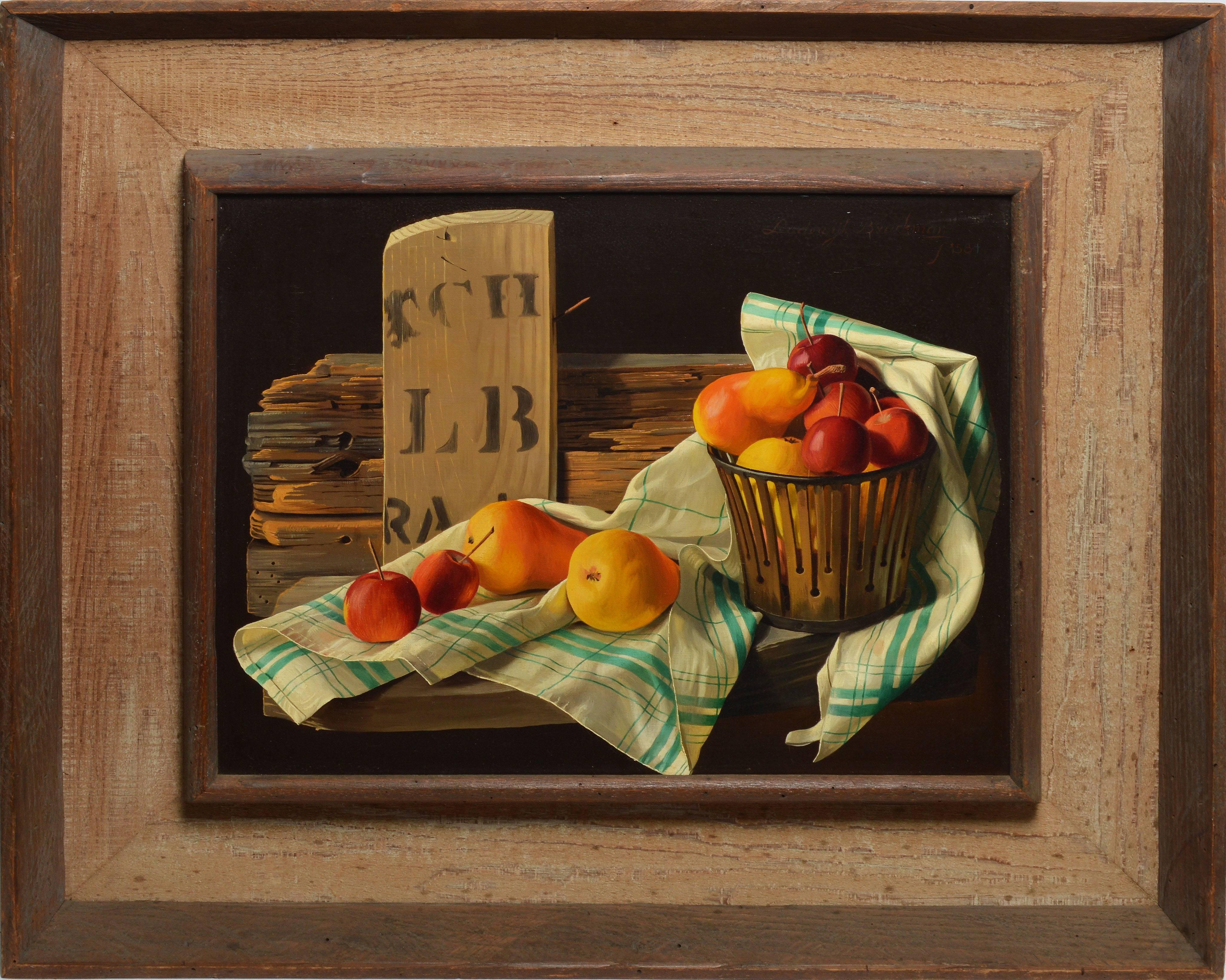 Lodewyk Bruckman Still-Life Painting - Trompe L'Oeil Fruit Still Life by Lodewijk Bruckman