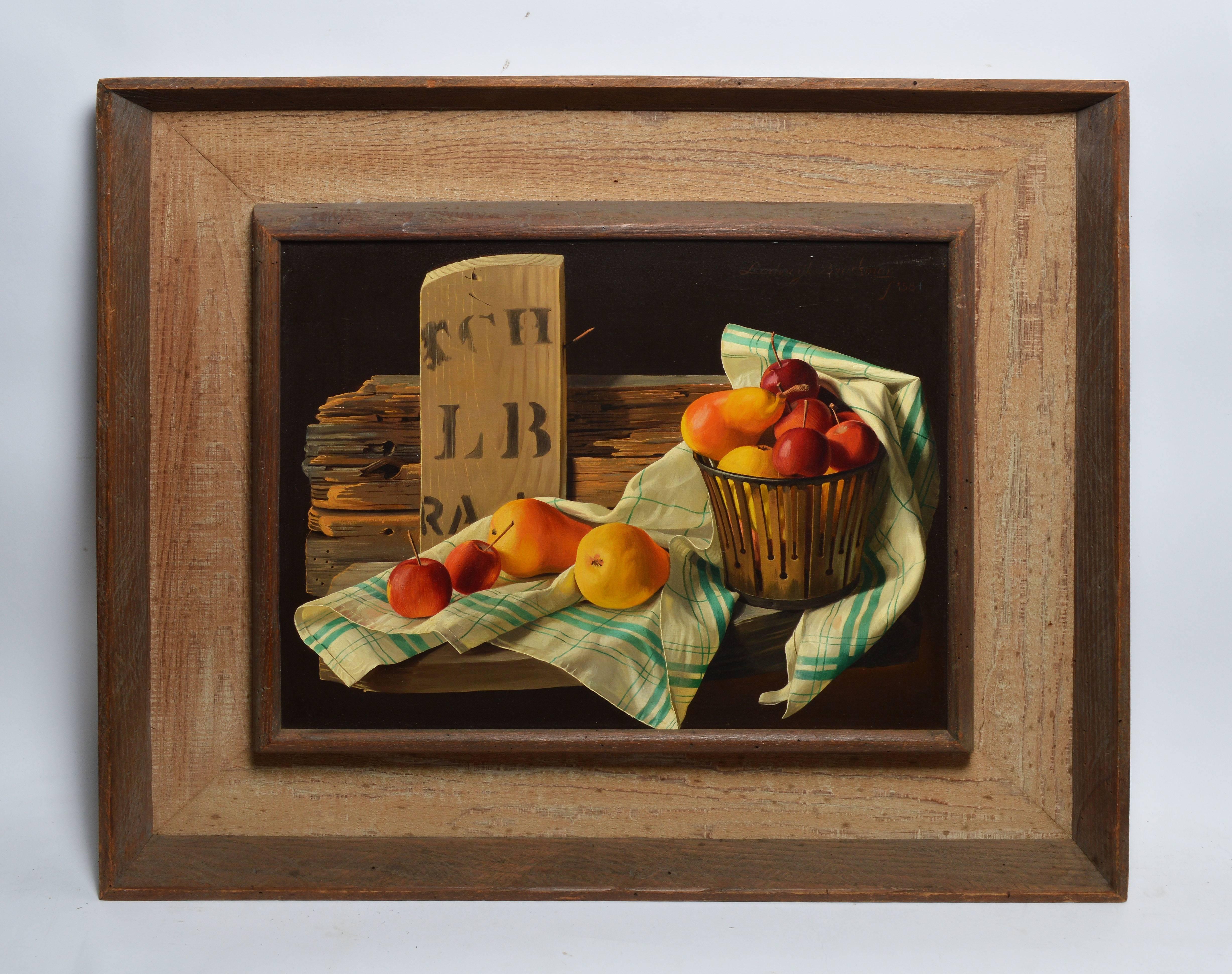 Trompe L'Oeil Fruit Still Life by Lodewijk Bruckman - Painting by Lodewyk Bruckman