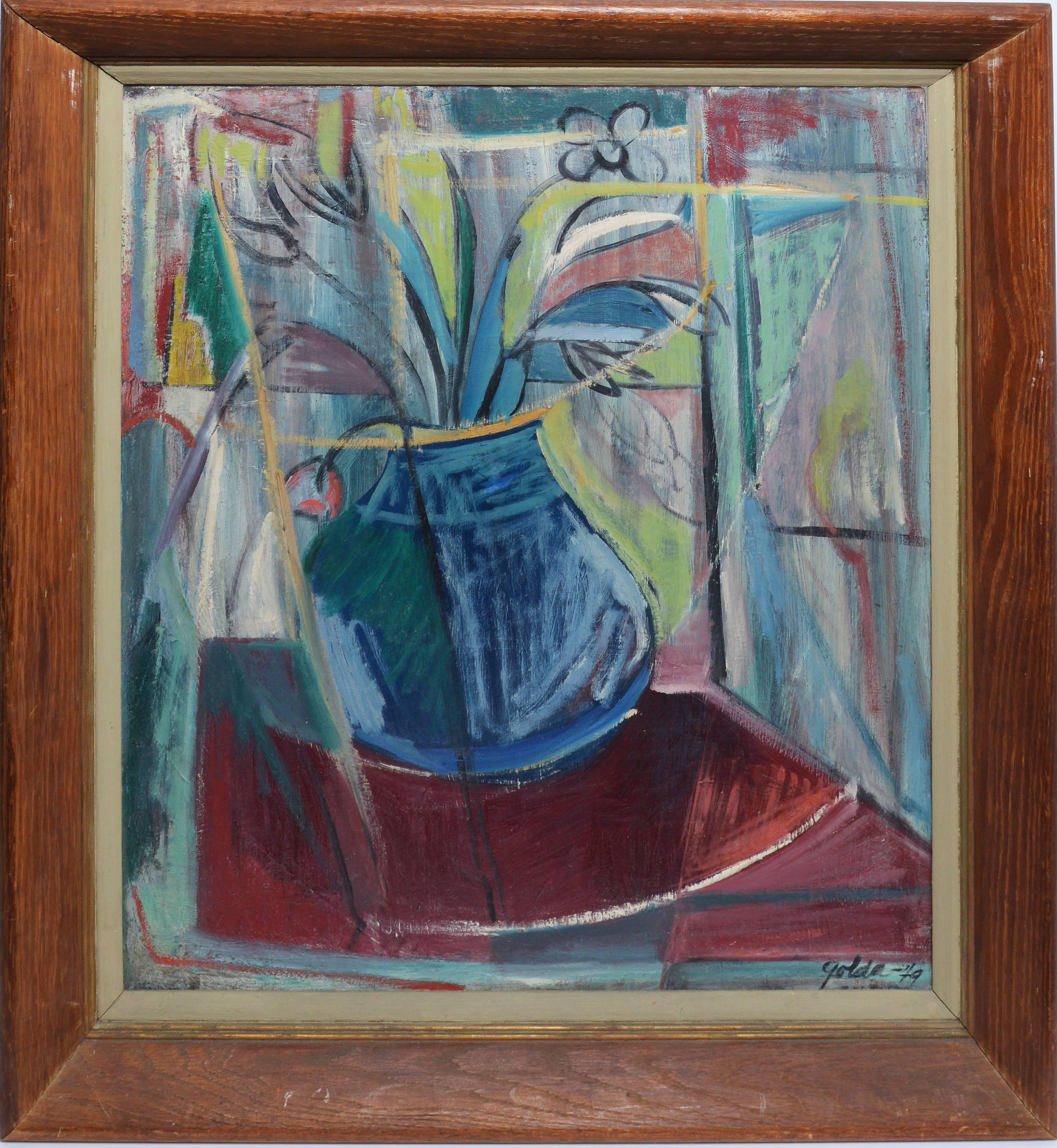 Golda Lewis Still-Life Painting - Mid Century Modern Abstract Flower Still Life