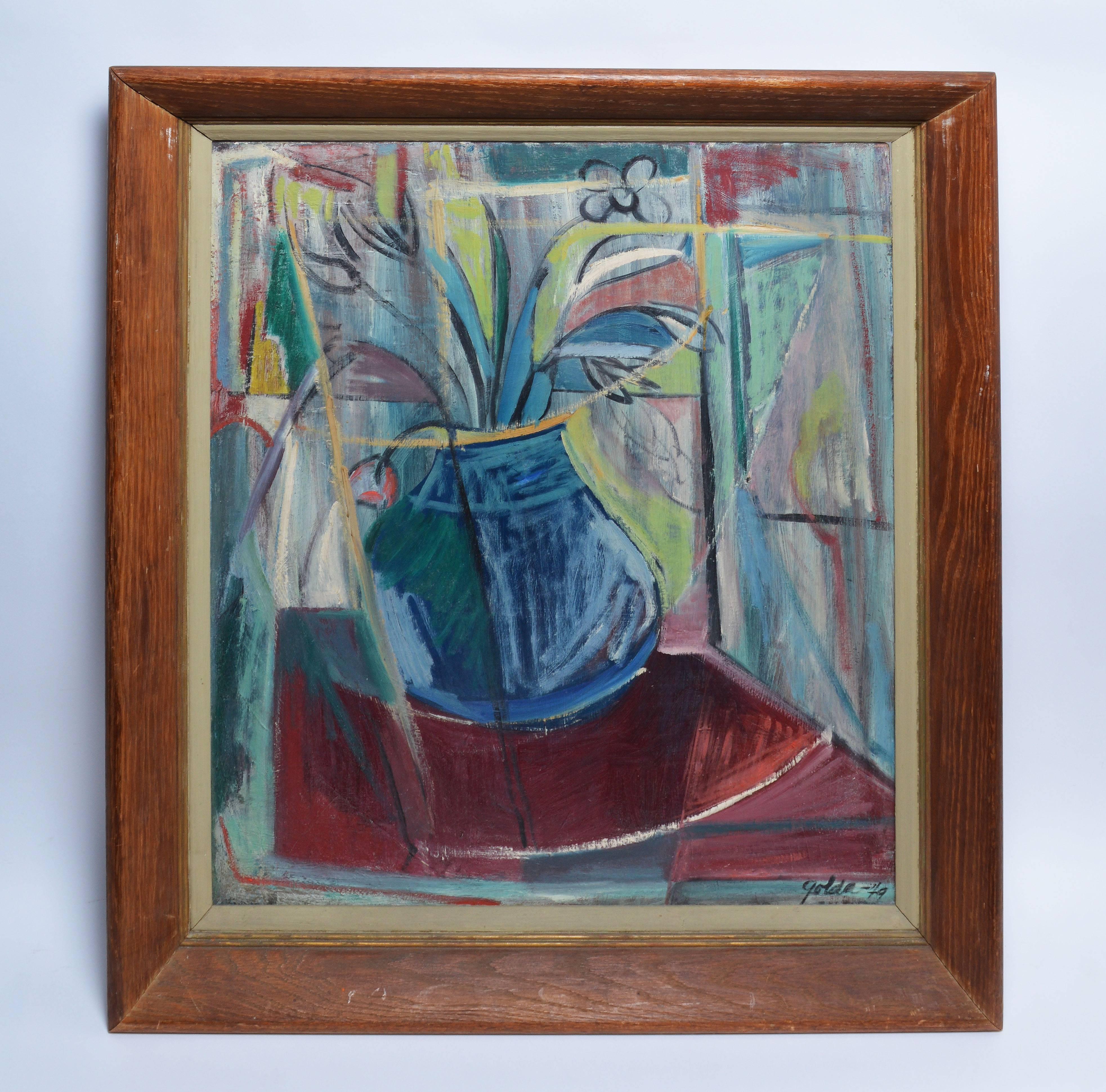 Mid Century Modern Abstract Flower Still Life - Painting by Golda Lewis