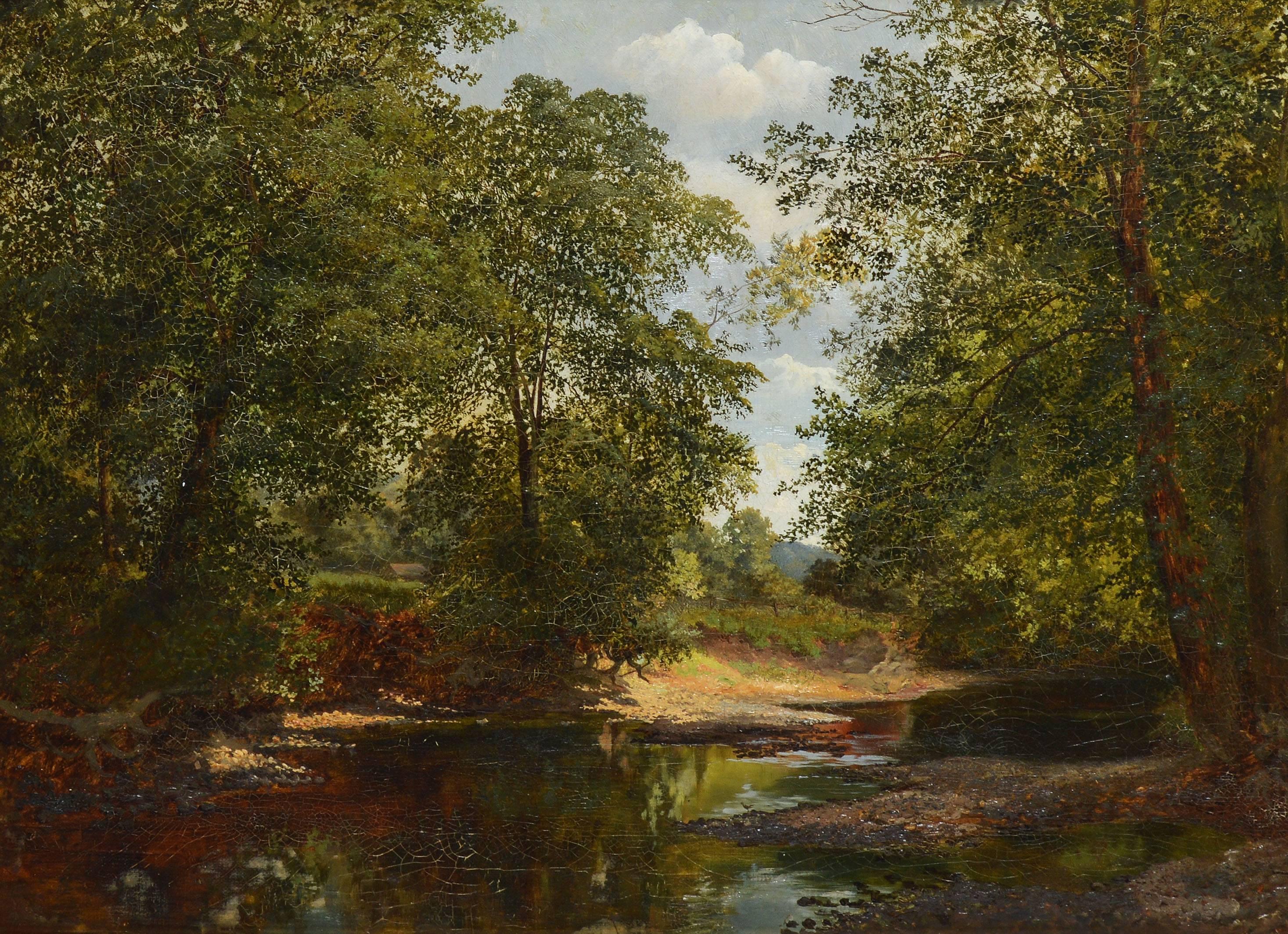 Barbizon school landscape painting by George Stanfield Walters  (1838 - 1924).  Oil on canvas, circa 1875.  Signed and dated lower right, 