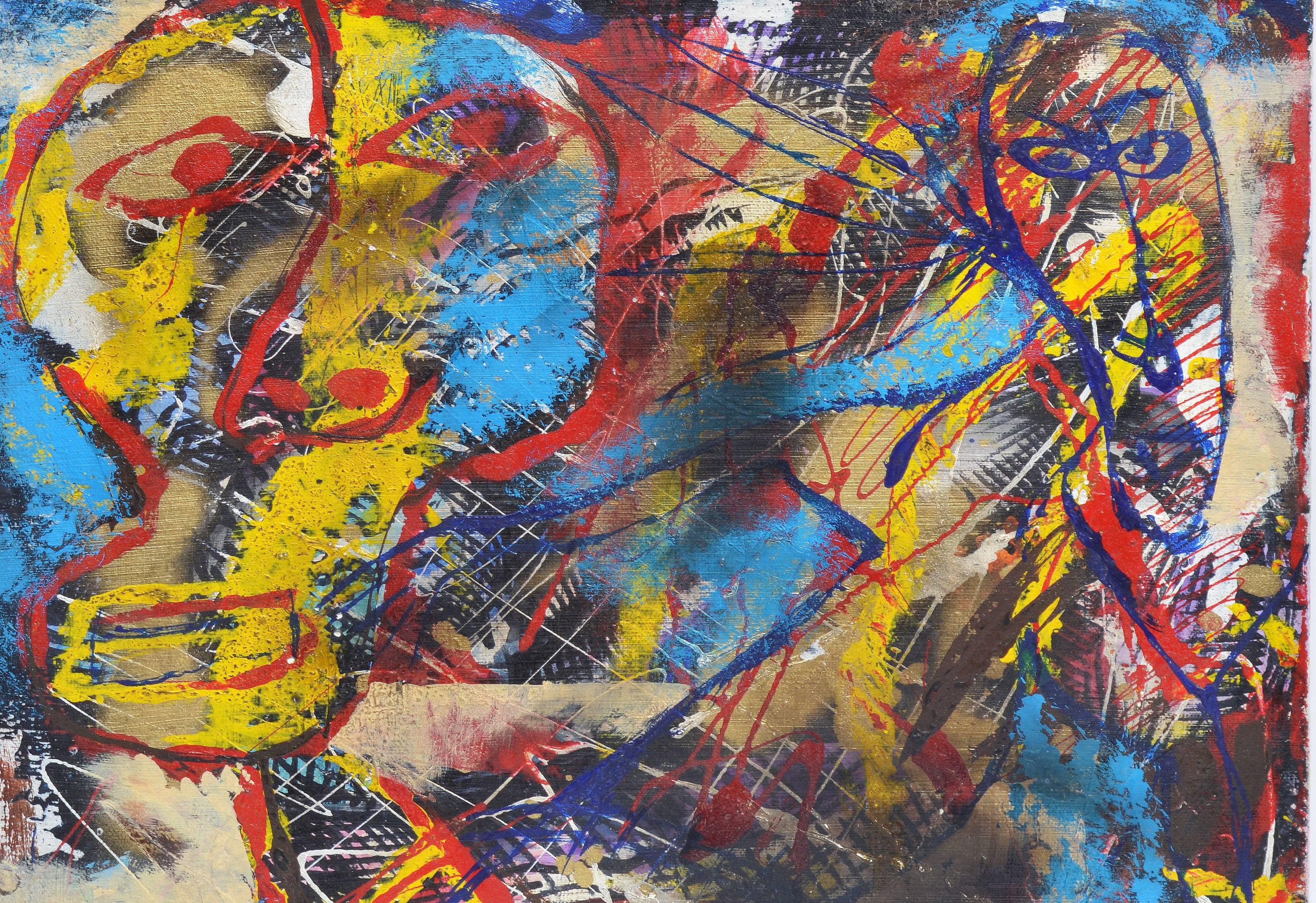 Modernist Mexican abstracted figure painting by Alejandro Santiago (1964-2013).  Oil on canvas, circa 2012.  Signed lower right.  Unframed.  Image size, 16