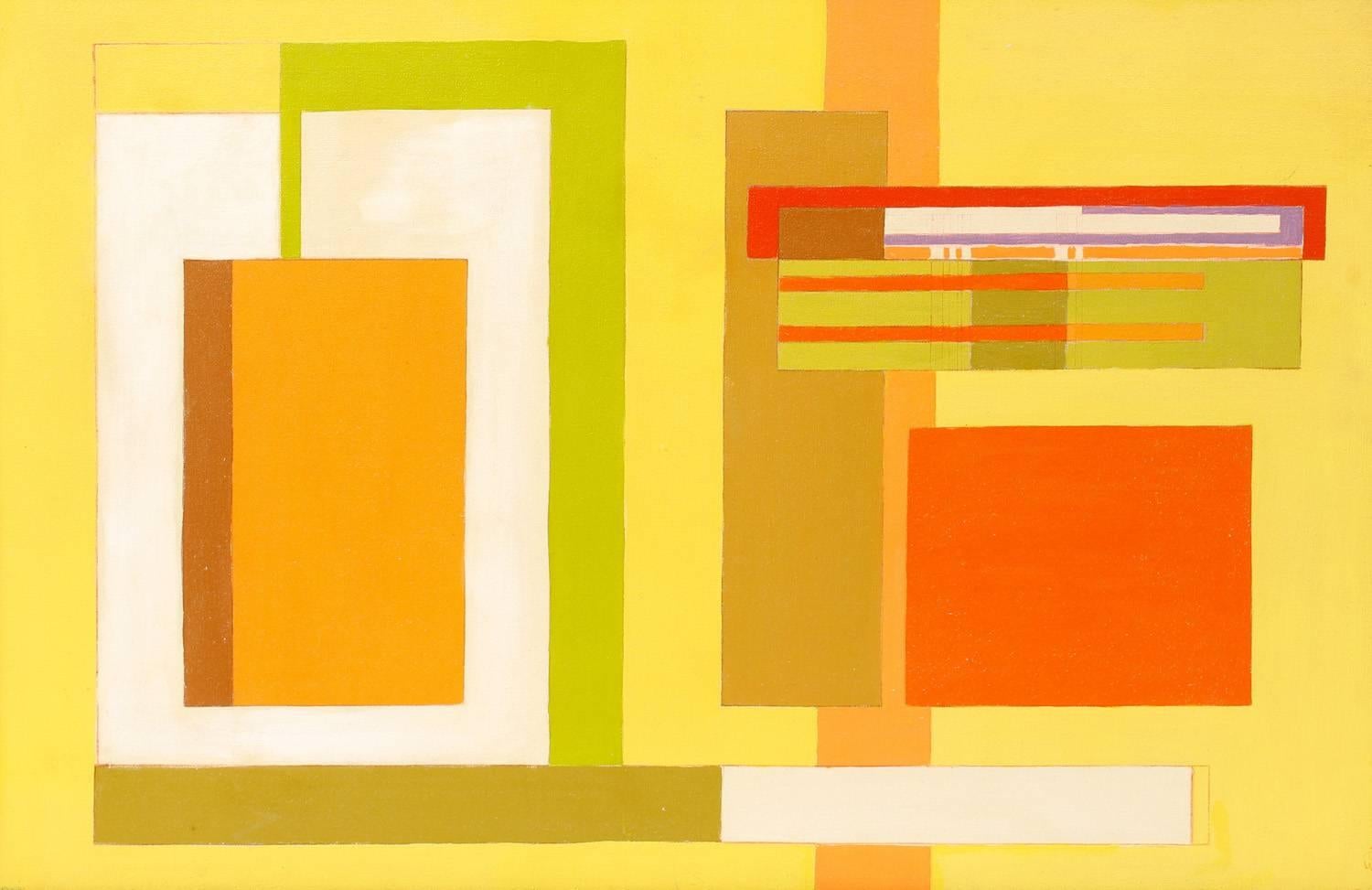 Unknown Abstract Painting - Geometric Abstract in Yellow Green and Orange