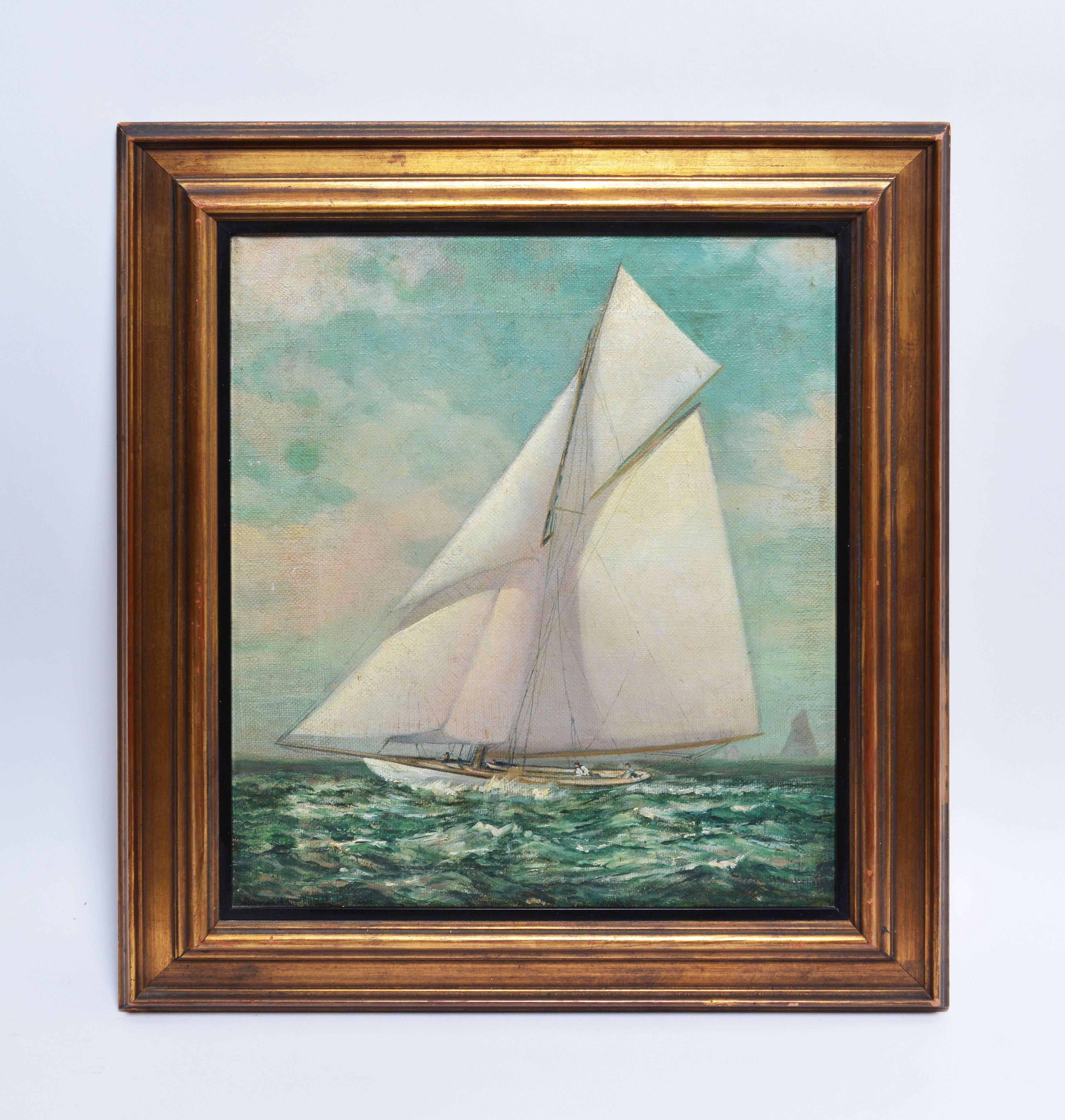 American School Sailboat Race Seascape - Painting by Unknown