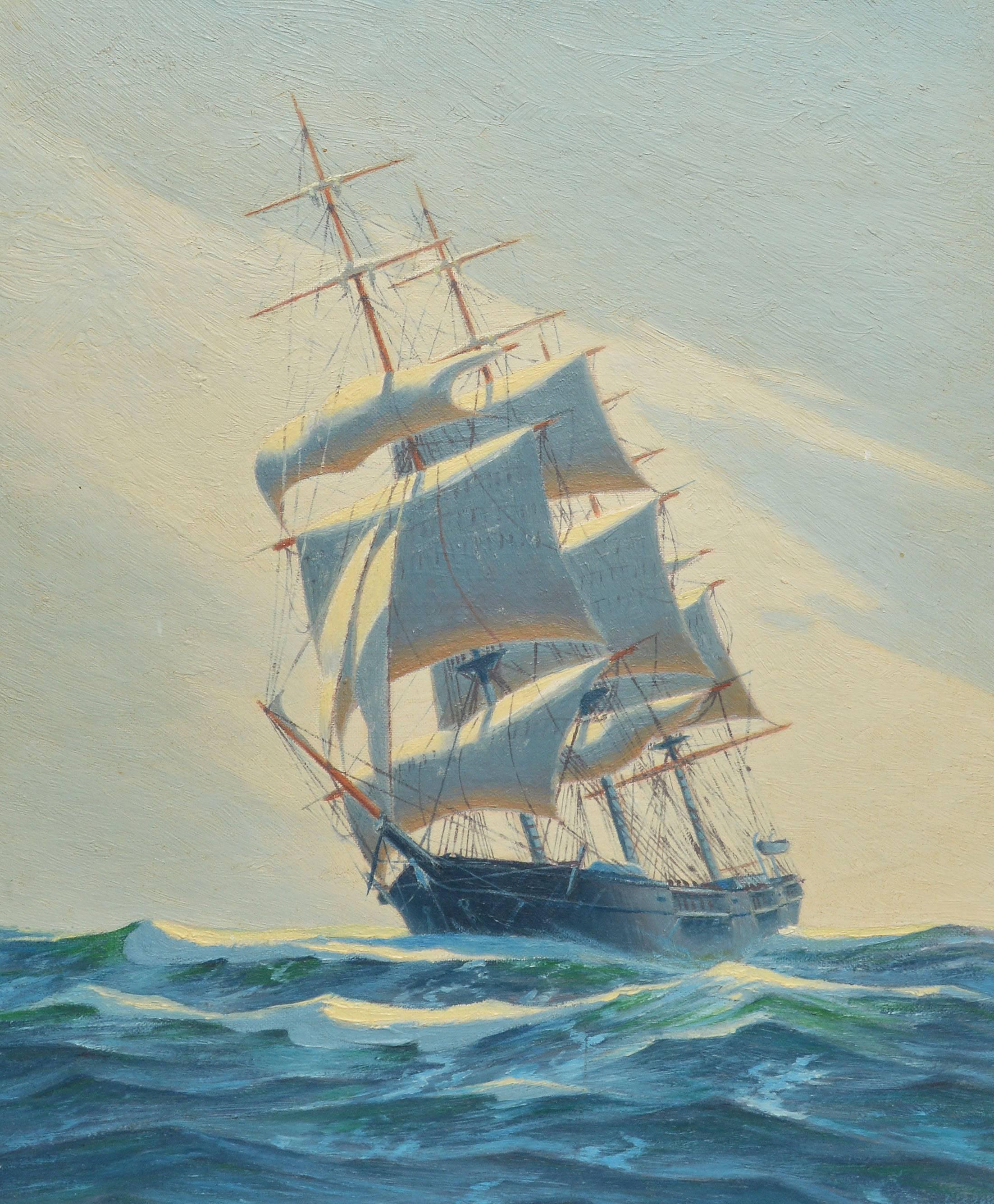 Seascape with a View of a Clipper Ship on the Ocean by Henry Bernahl 1