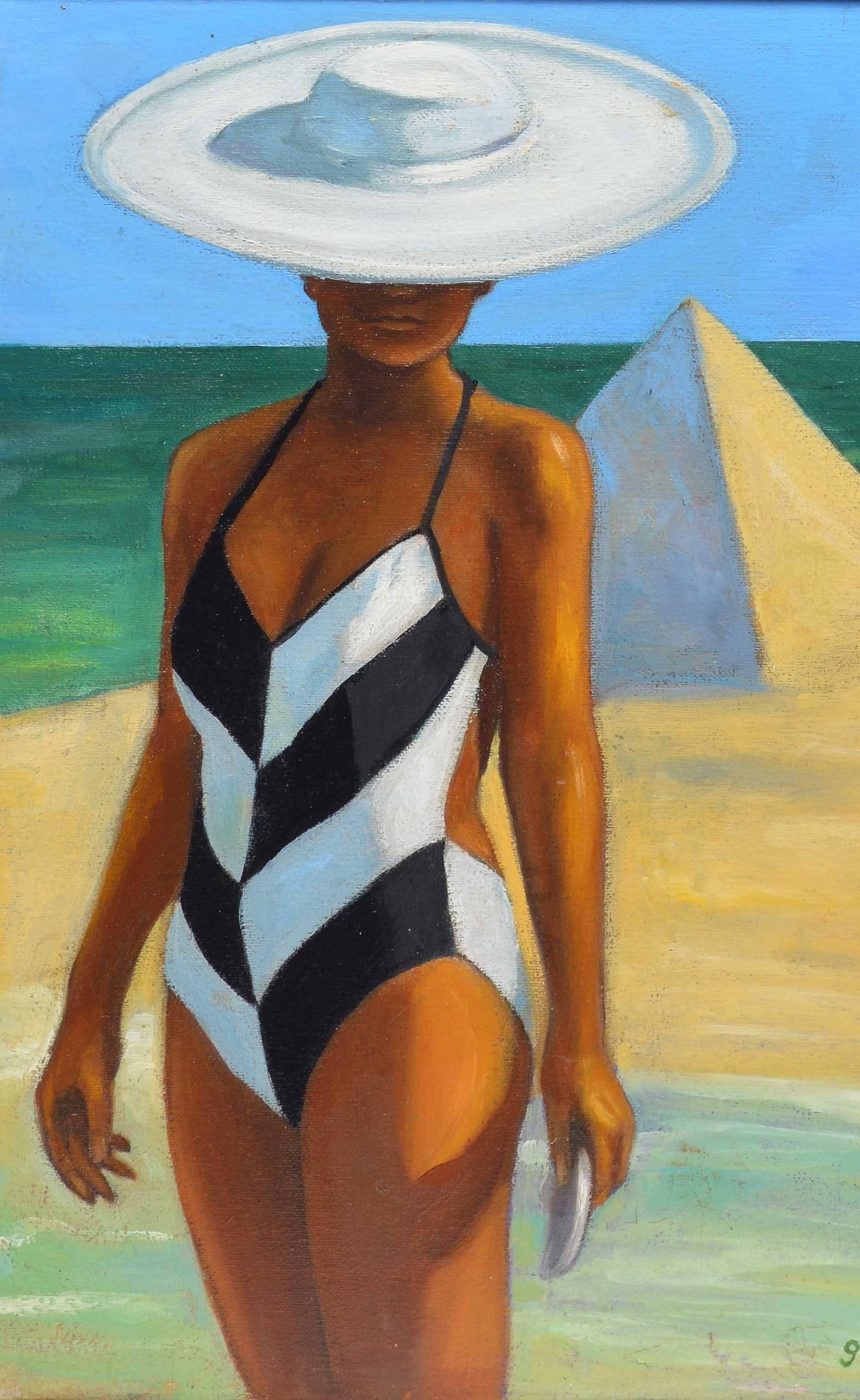Surreal Beach View  - Brown Figurative Painting by Gordon Tomei