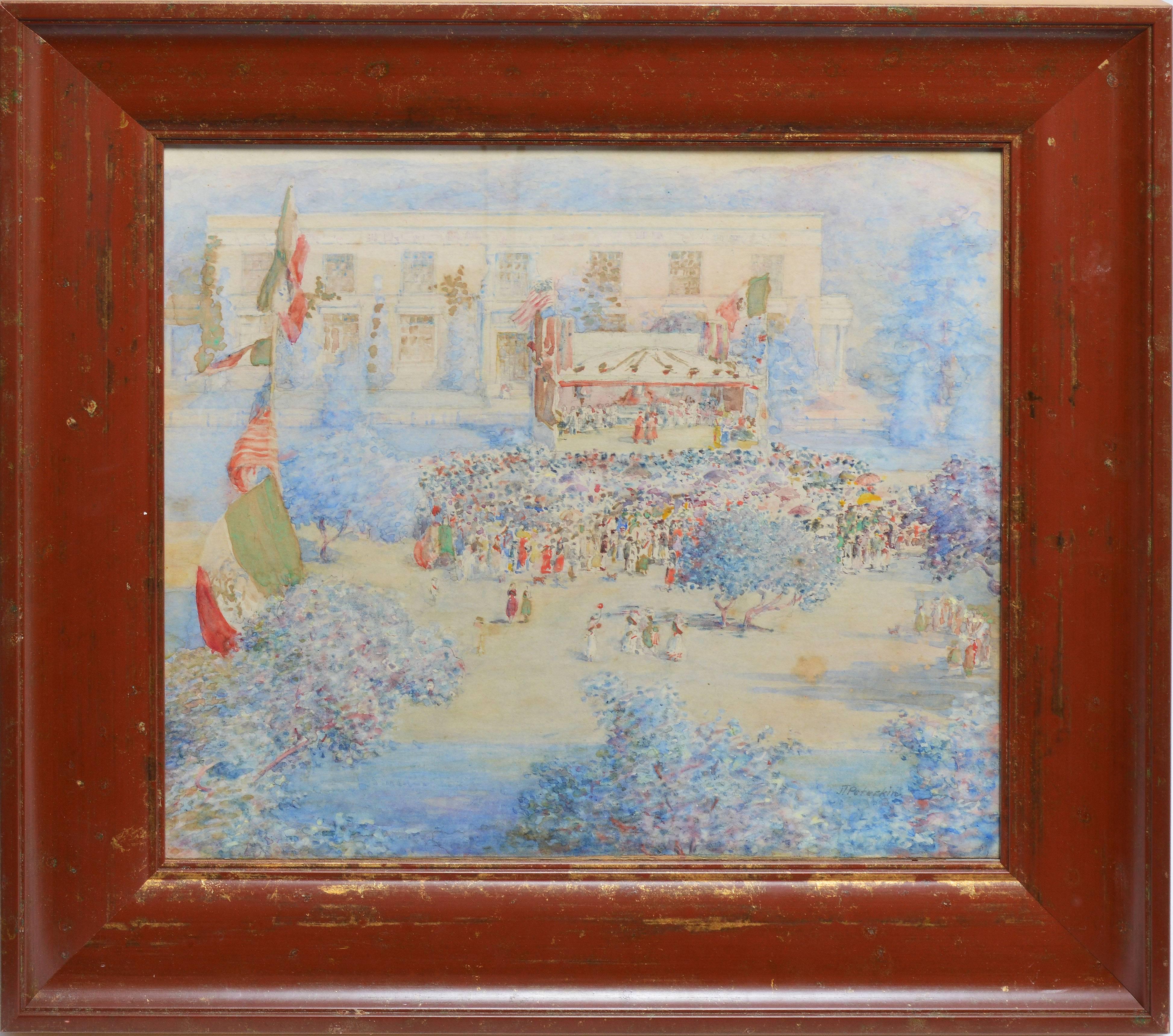 Unknown Landscape Painting - American School Impressionist Garden Party 