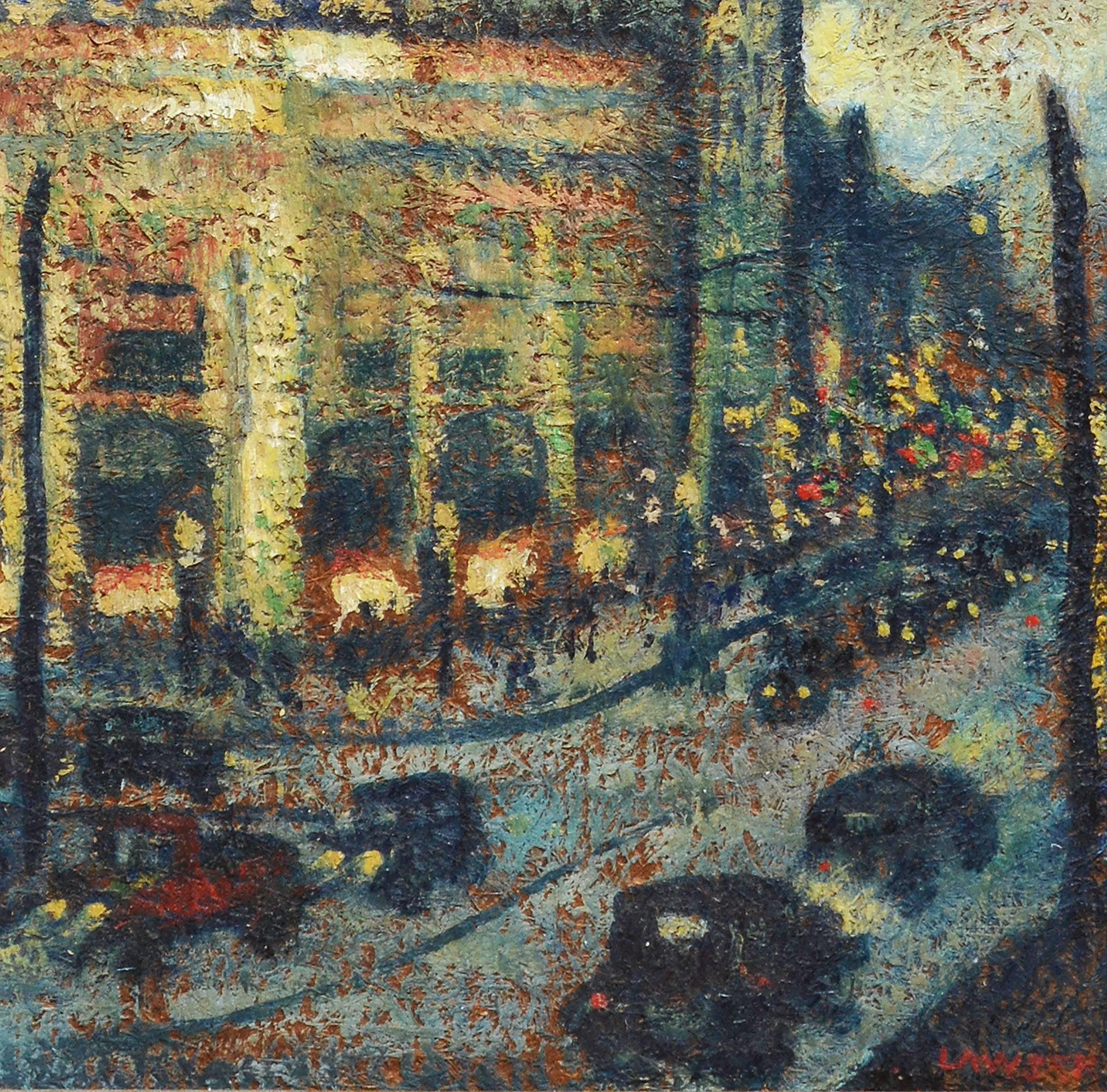 Ashcan School Cityscape View of a Busy New York Street at Night - Brown Landscape Painting by Unknown