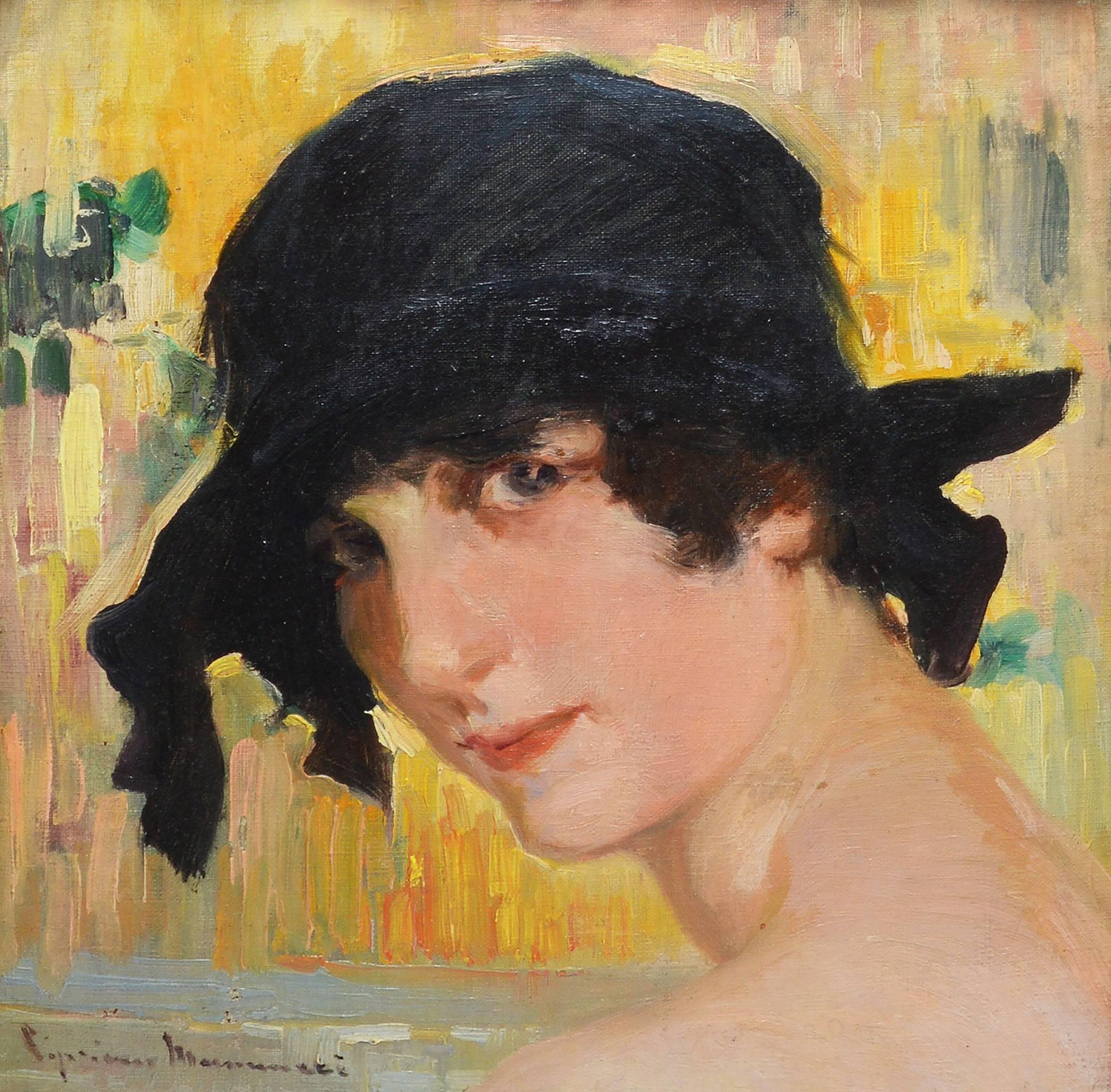 American School Art Deco Portrait of a Woman - Brown Portrait Painting by Unknown