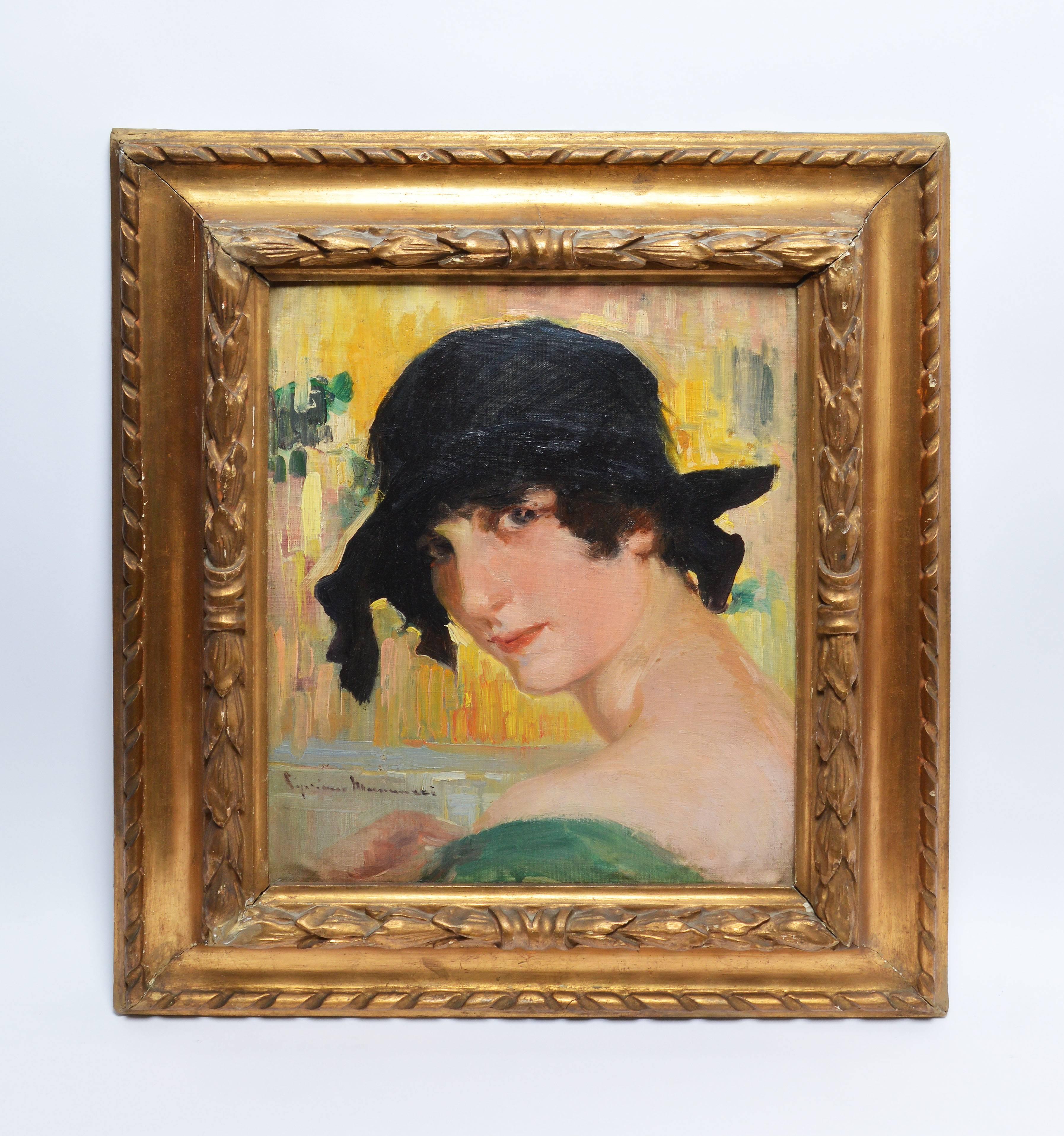 American School Art Deco Portrait of a Woman - Painting by Unknown