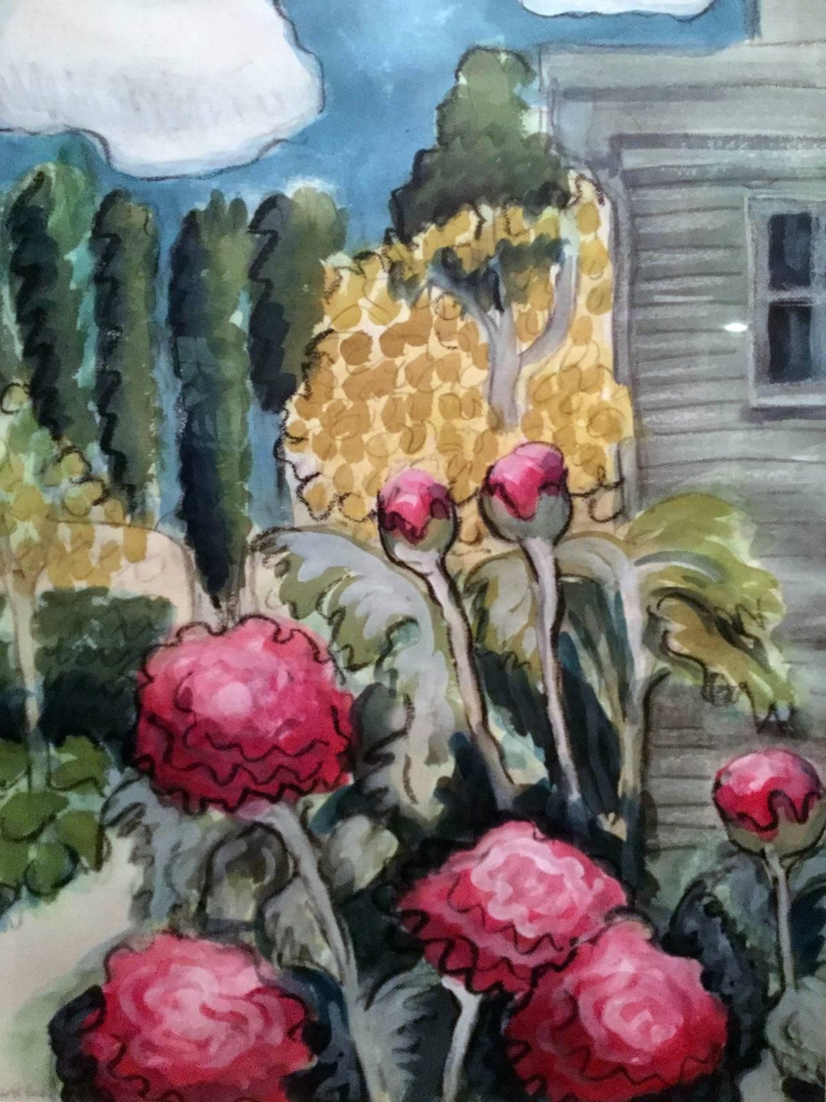 Catherine Esther Burchfield Parker Landscape Painting - The Artist's Backyard