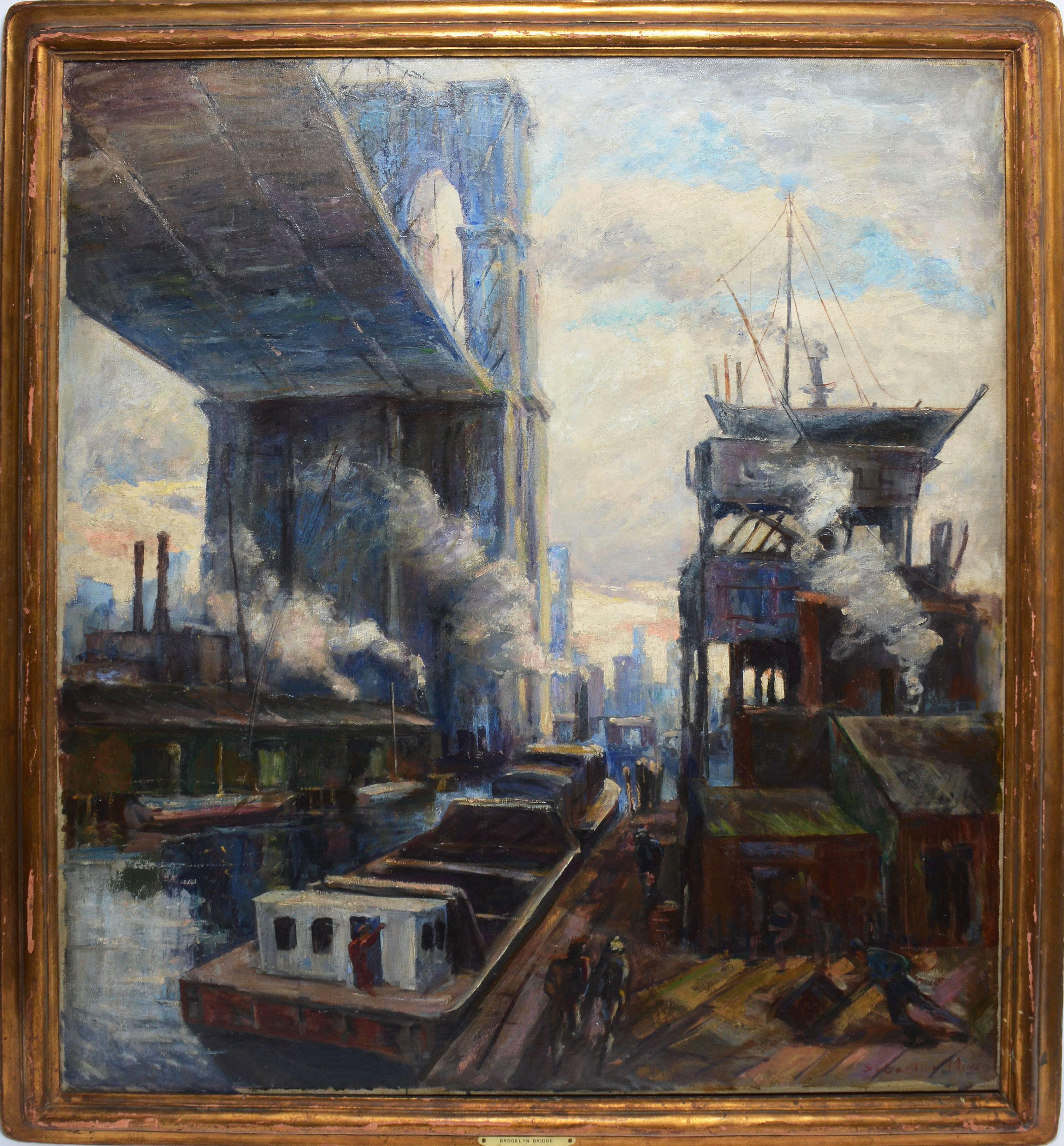 Sebastian Mineo Landscape Painting - View from Under the Brooklyn Bridge