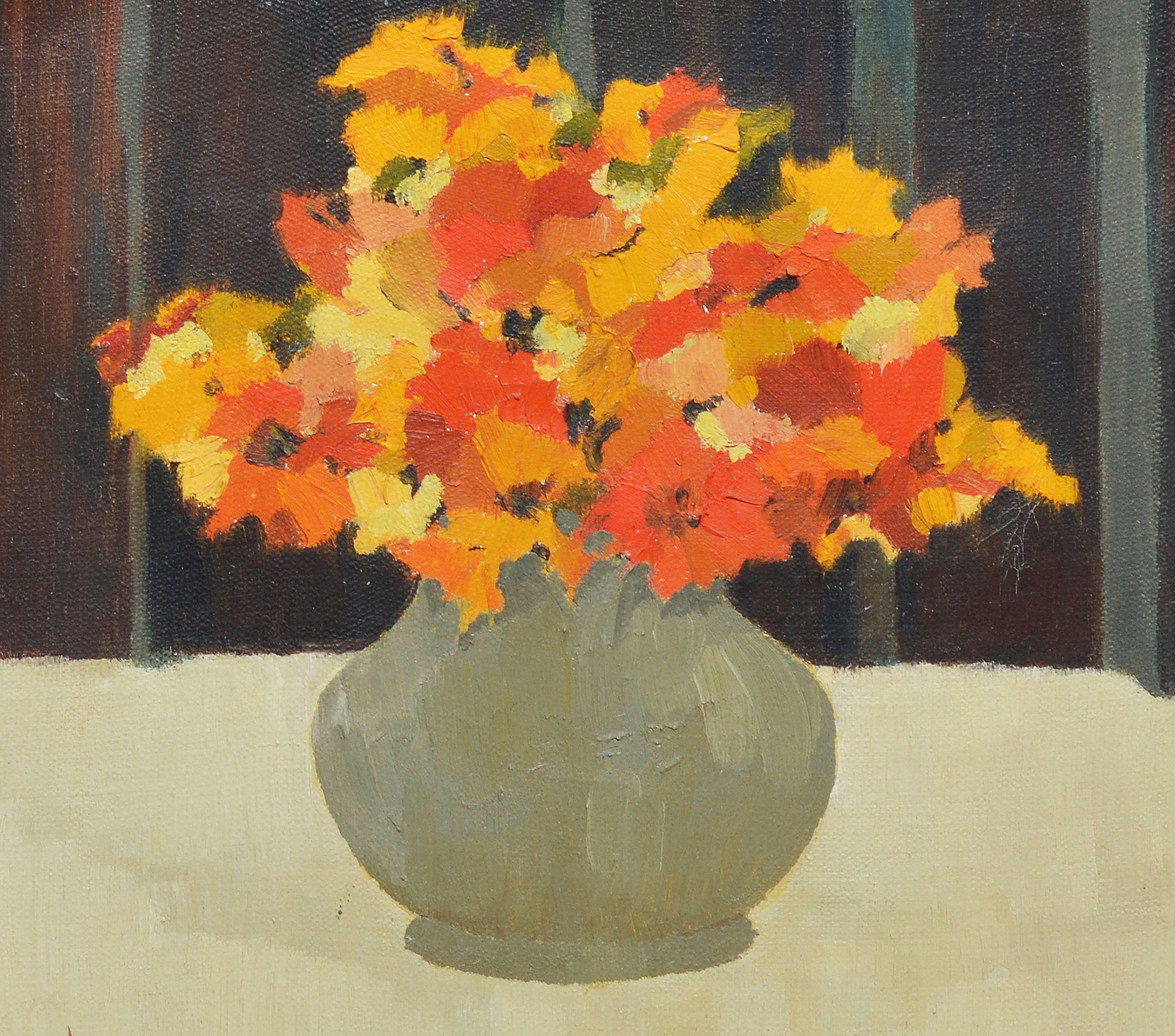Impressionist Flower Still Life - Brown Still-Life Painting by Unknown