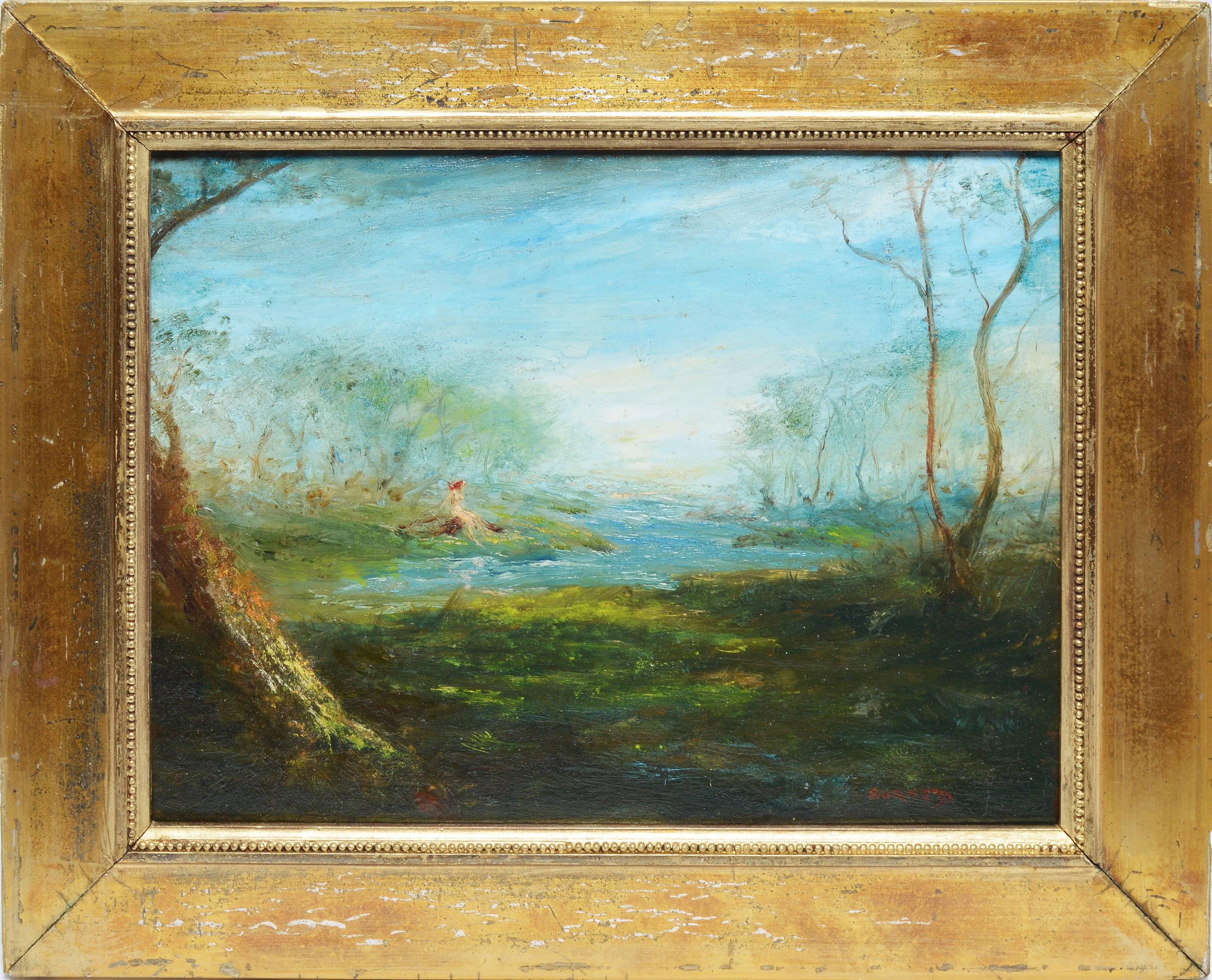 Unknown Landscape Painting - Nude Woman Bathing Along a River Edge