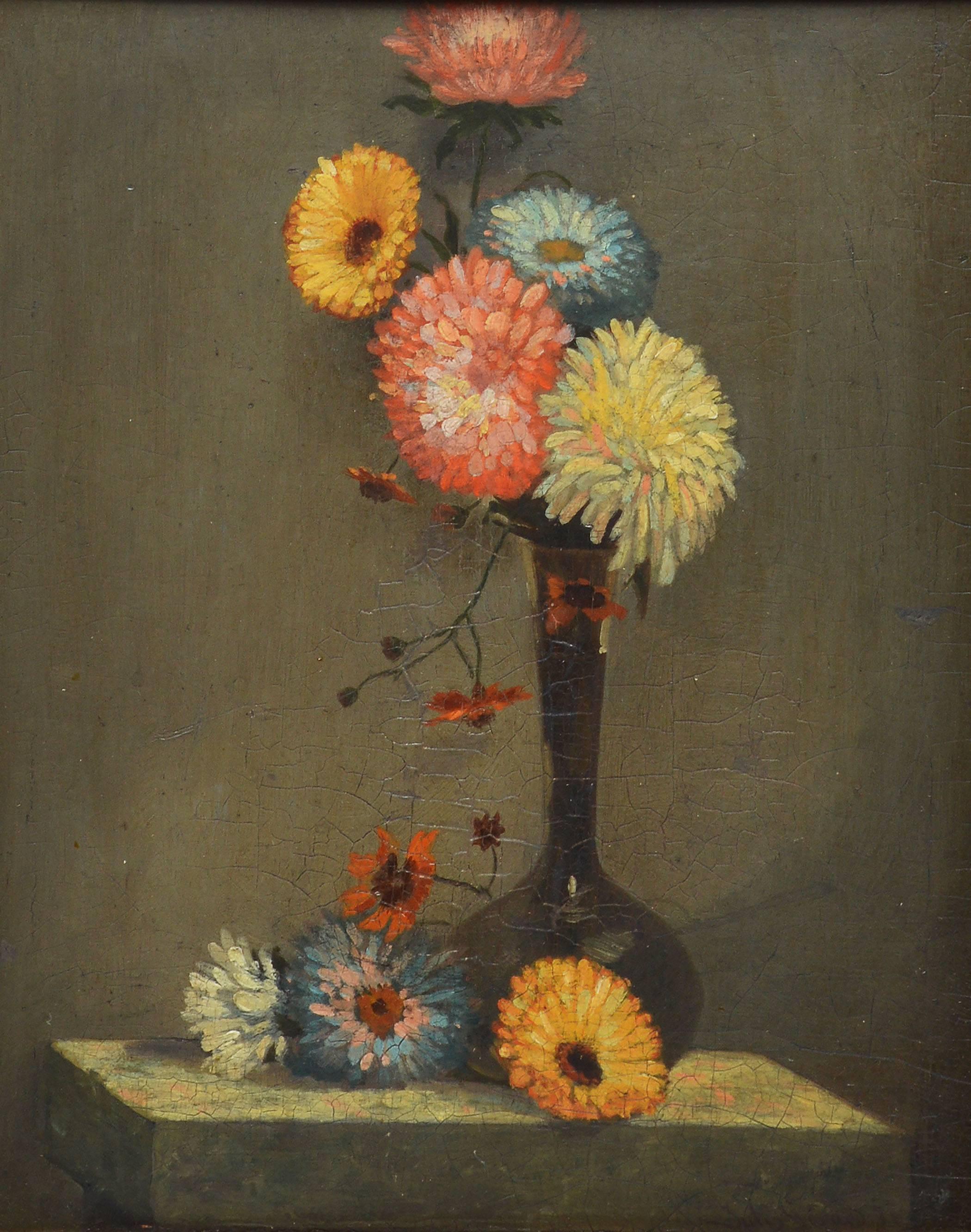Classical Flower Still Life - Realist Painting by Unknown