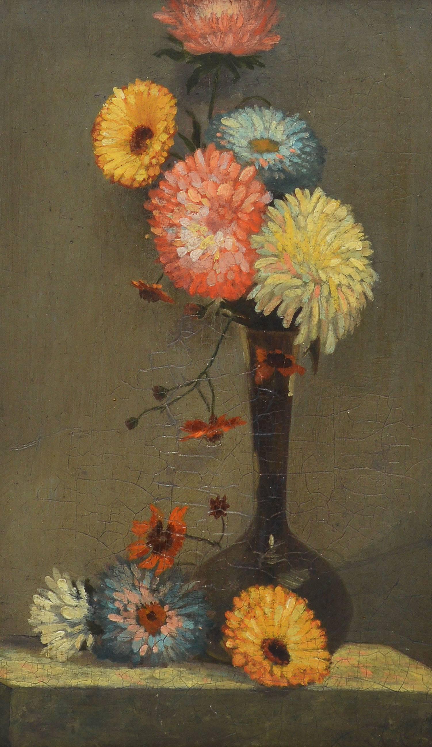 Classical Flower Still Life - Brown Still-Life Painting by Unknown
