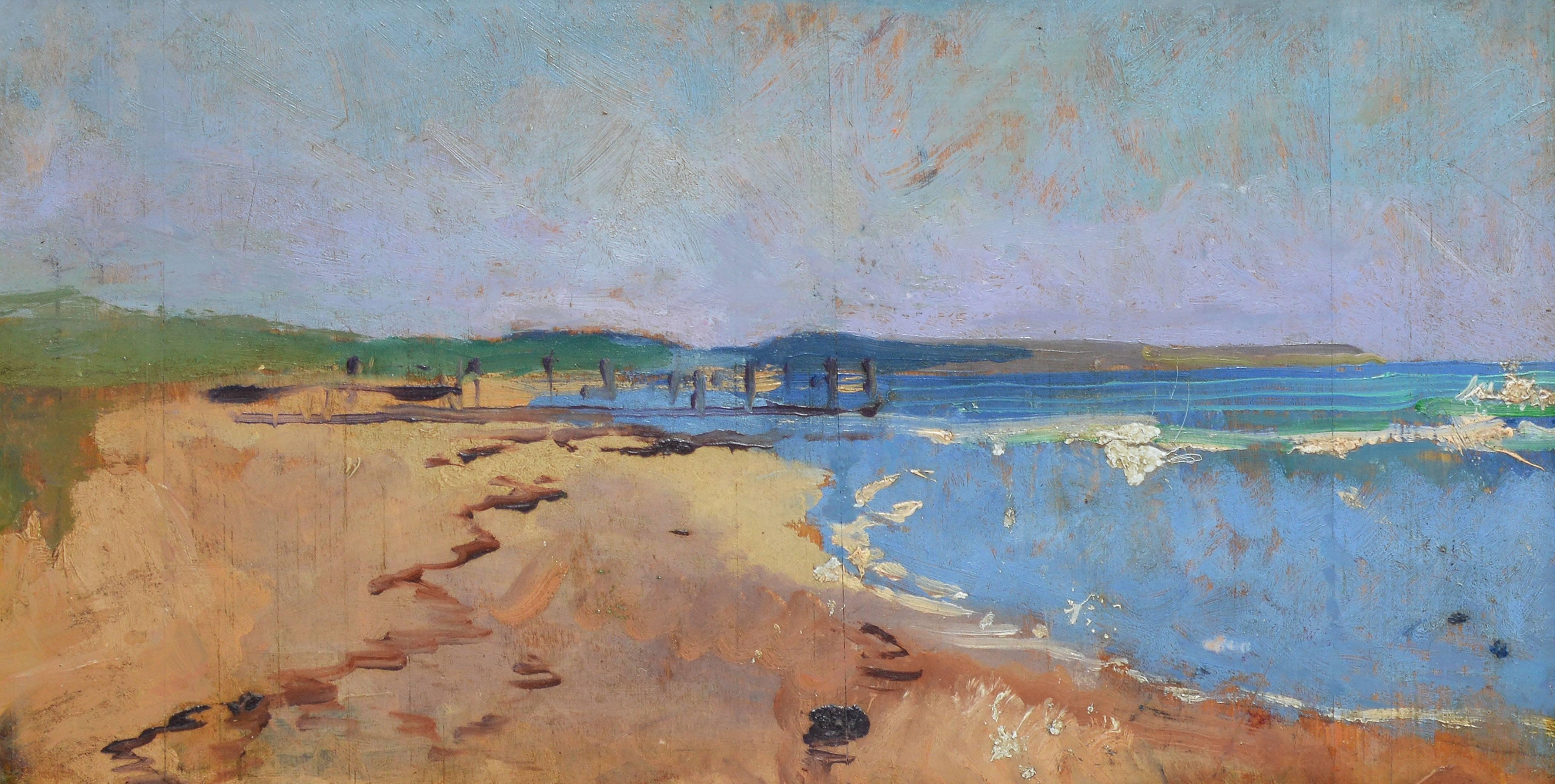 Modernist Beach View - Brown Landscape Painting by Unknown