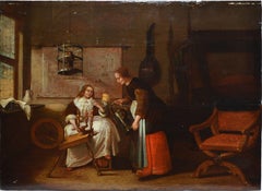 Old Master Interior View with Figures and a Birdcage