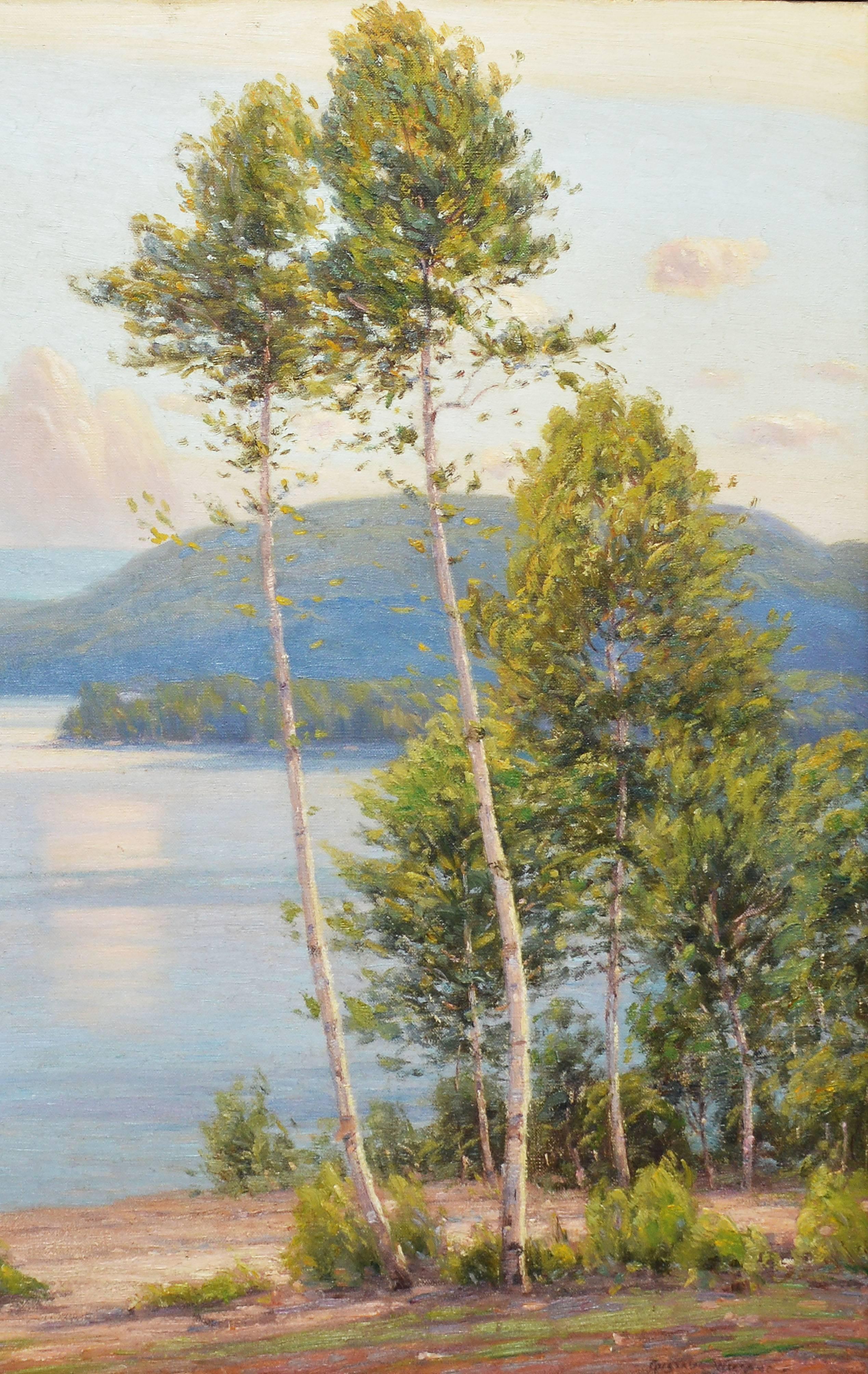 Sunset at Lake George by Gustave Wiegand - Impressionist Painting by Gustave Adolph Wiegand