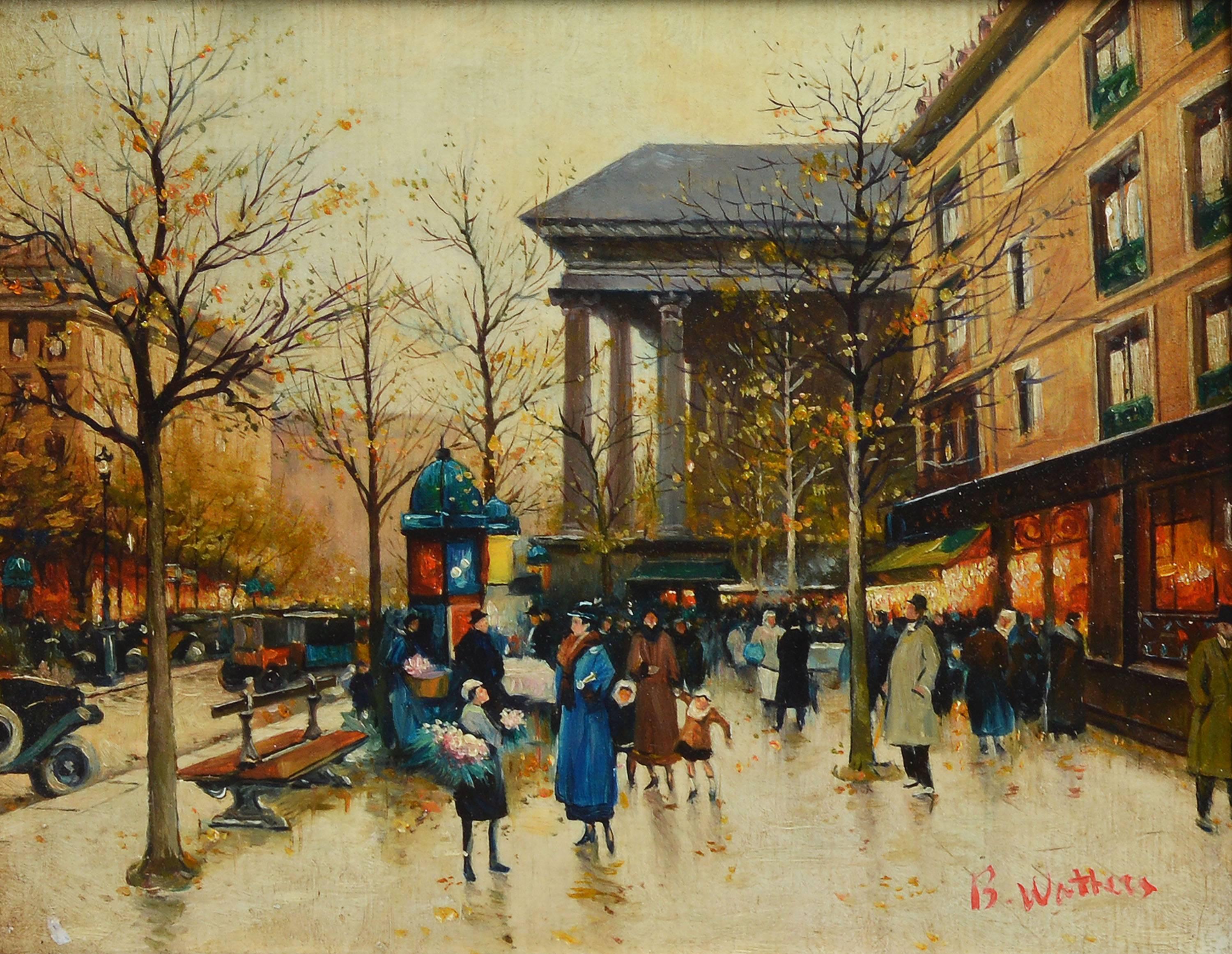 Impressionist Paris Street Scene - Brown Landscape Painting by Unknown