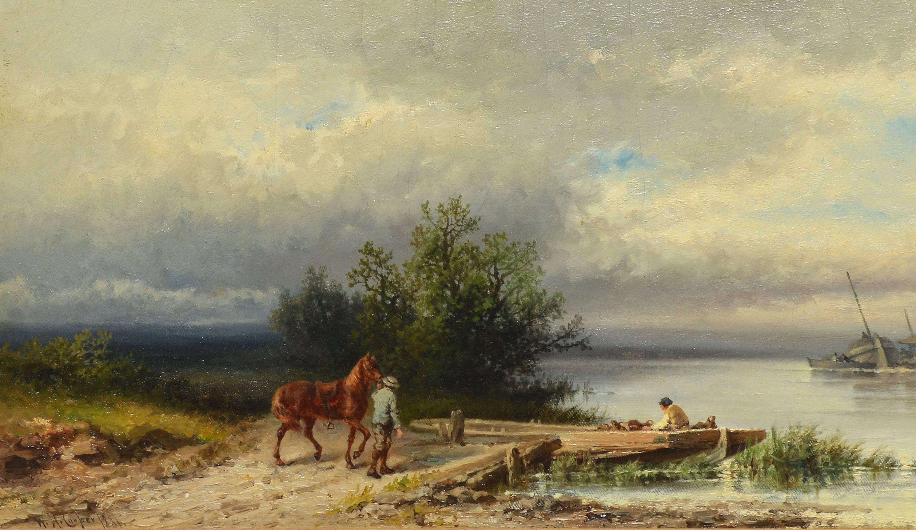Walking the Hudson River - Brown Landscape Painting by William Henry Cooper