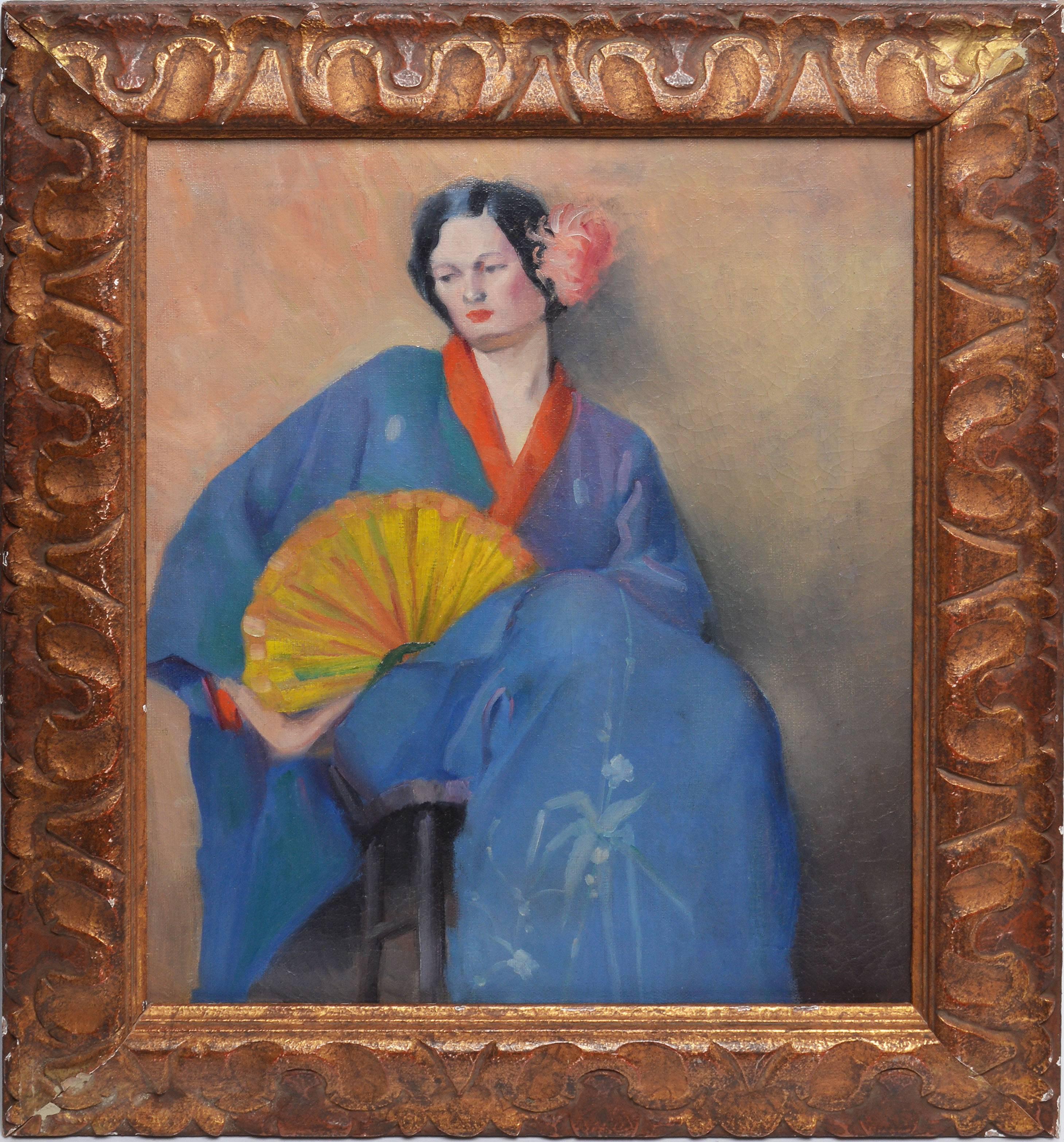 Unknown Portrait Painting - Portrait of a Woman in Japanese Clothes