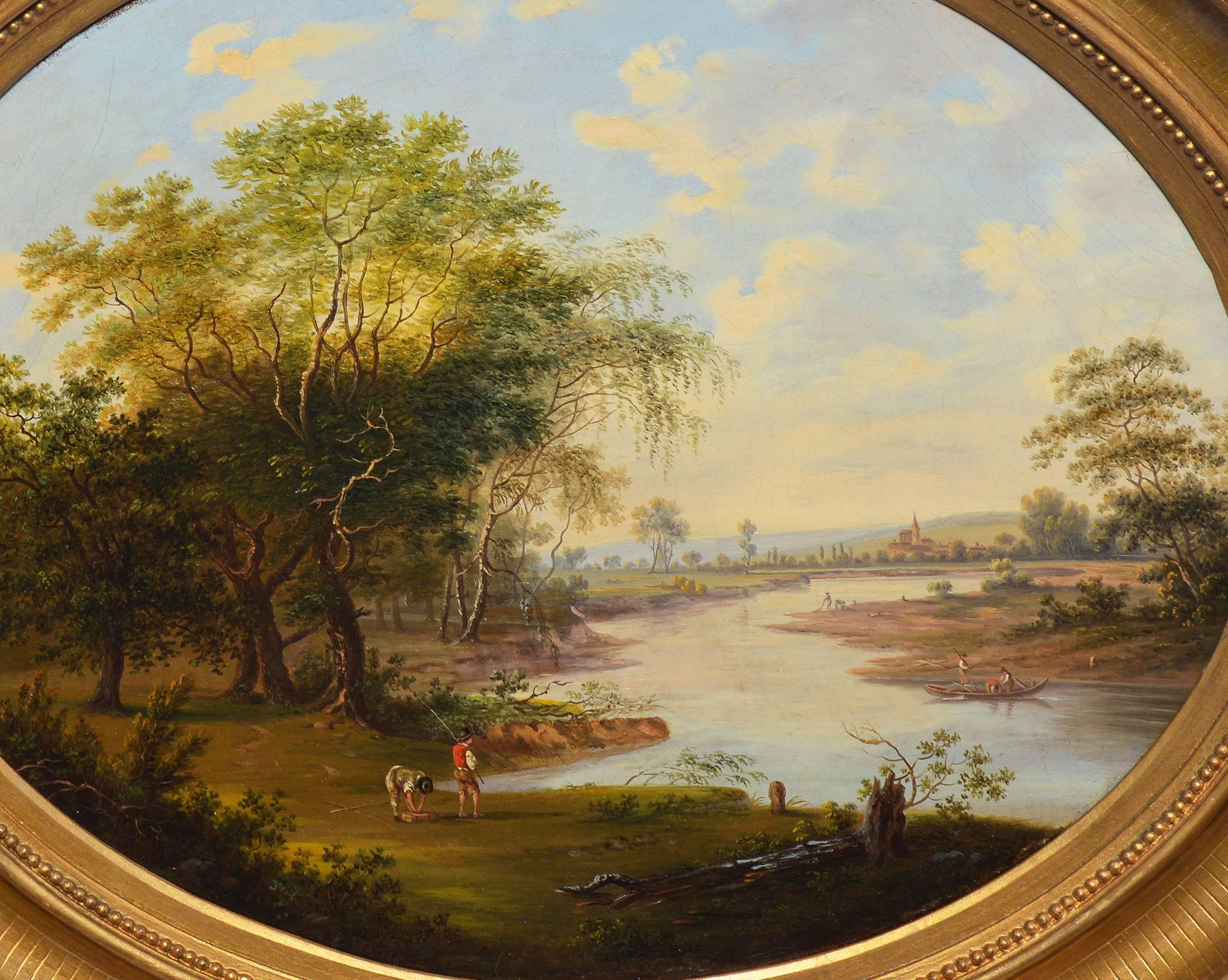 Hudson River School landscape with a panoramic valley view.  Oil on canvas, circa 1860.  Unsigned.  Displayed in a period giltwood frame.