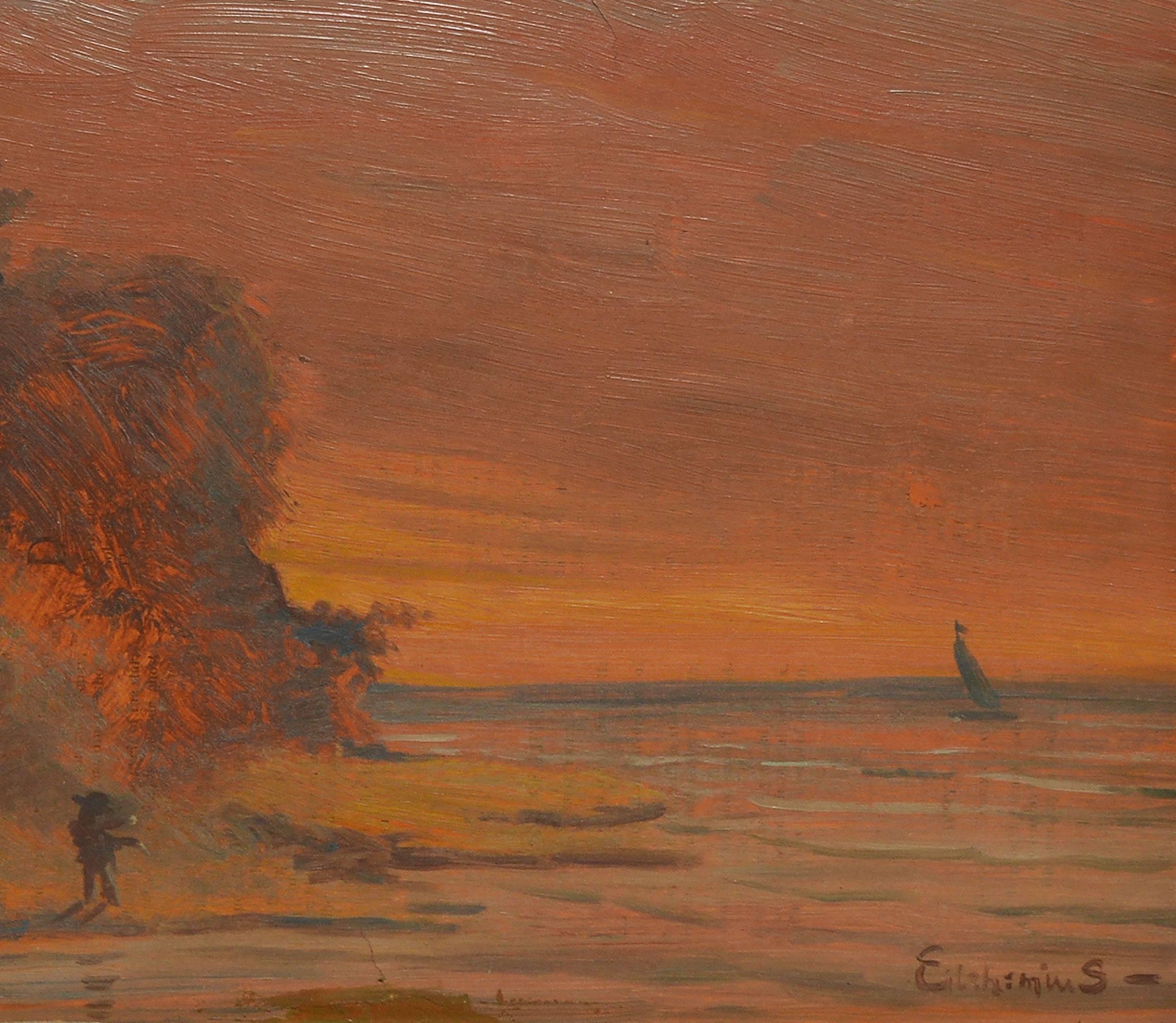 Painting the Sunset Sail - Brown Landscape Painting by Louis Michel Eilshemius