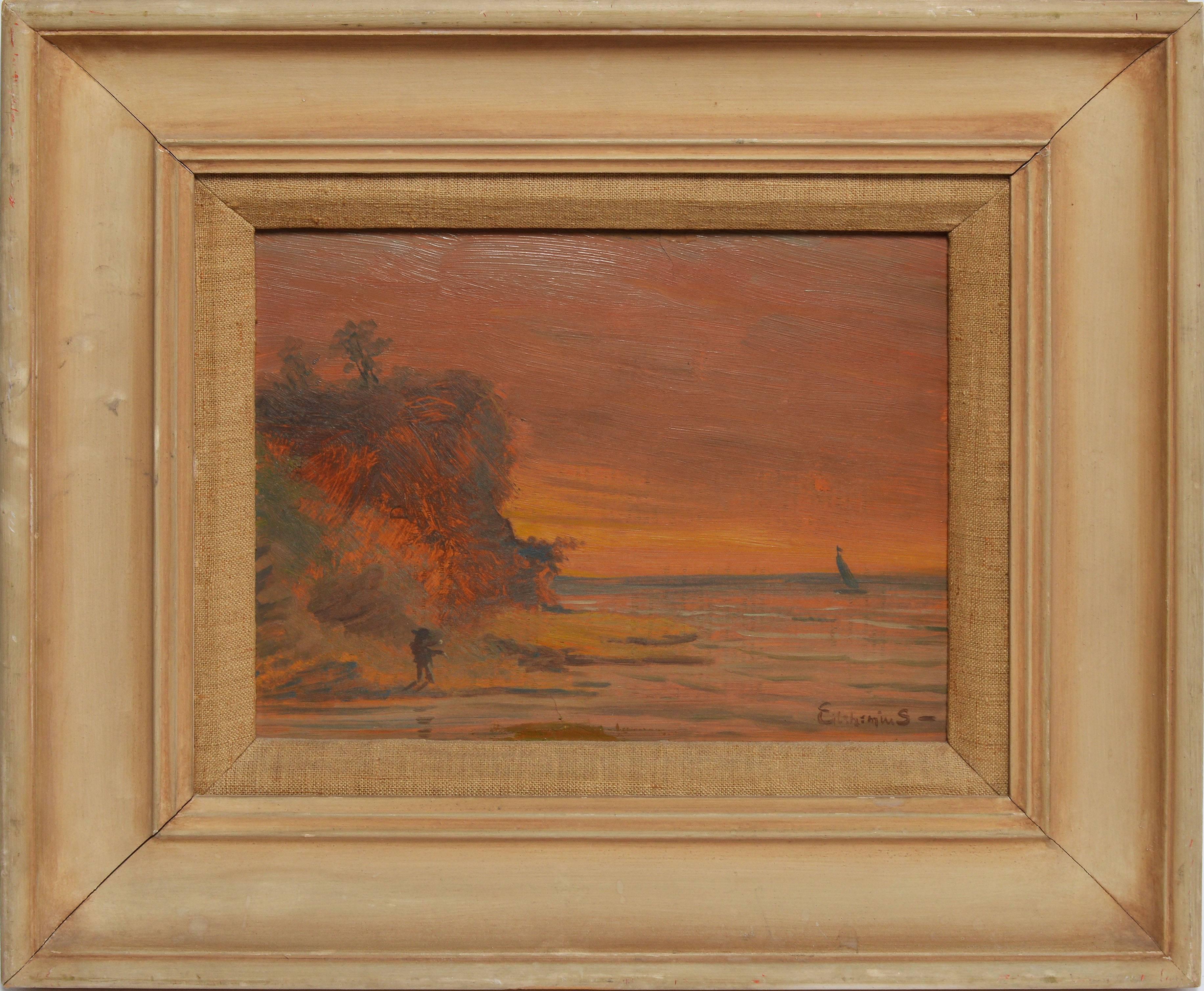 Louis Michel Eilshemius Landscape Painting - Painting the Sunset Sail