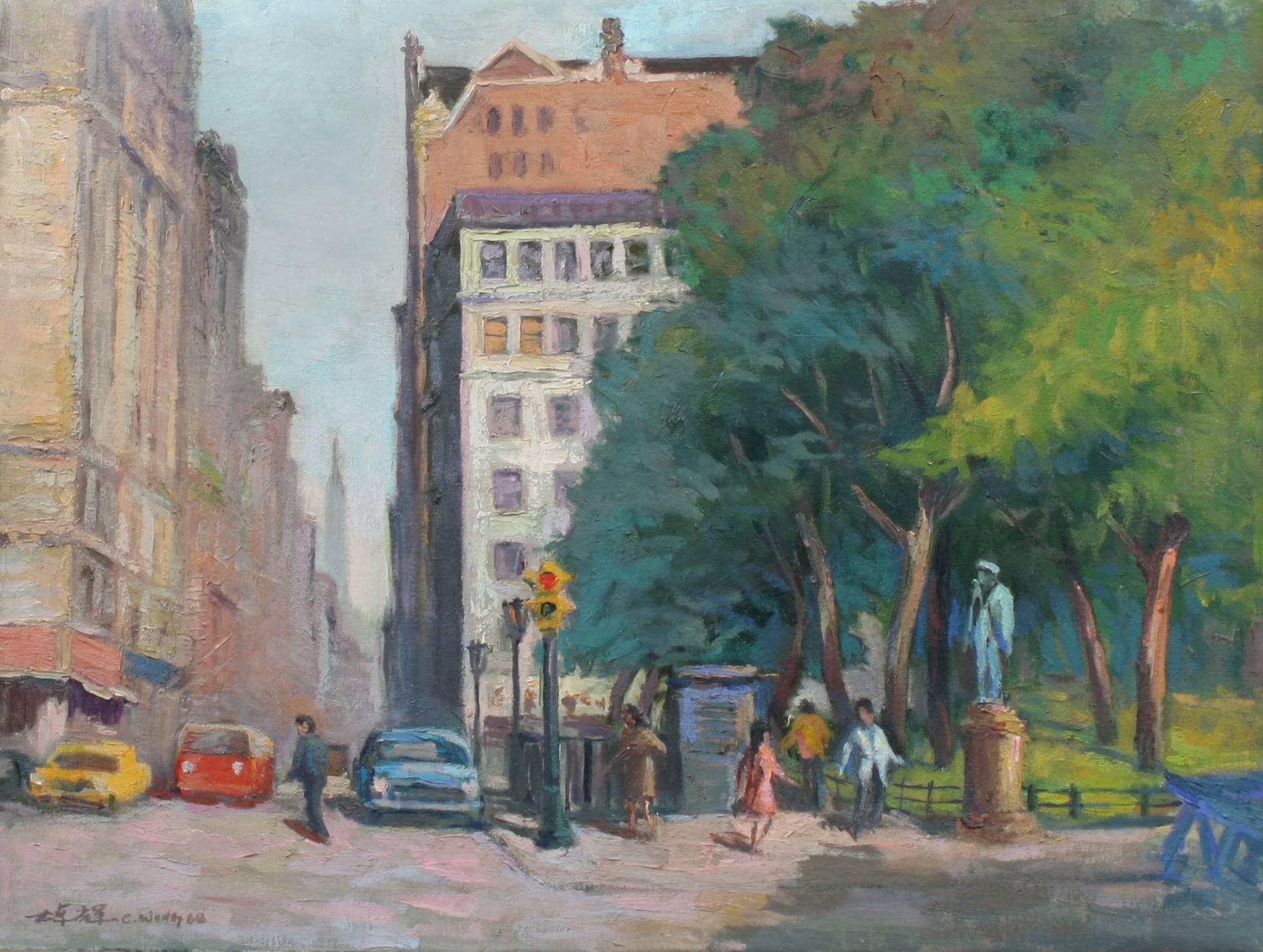 Landscape Painting Chuck Fee Wong - Streets de la ville de New York