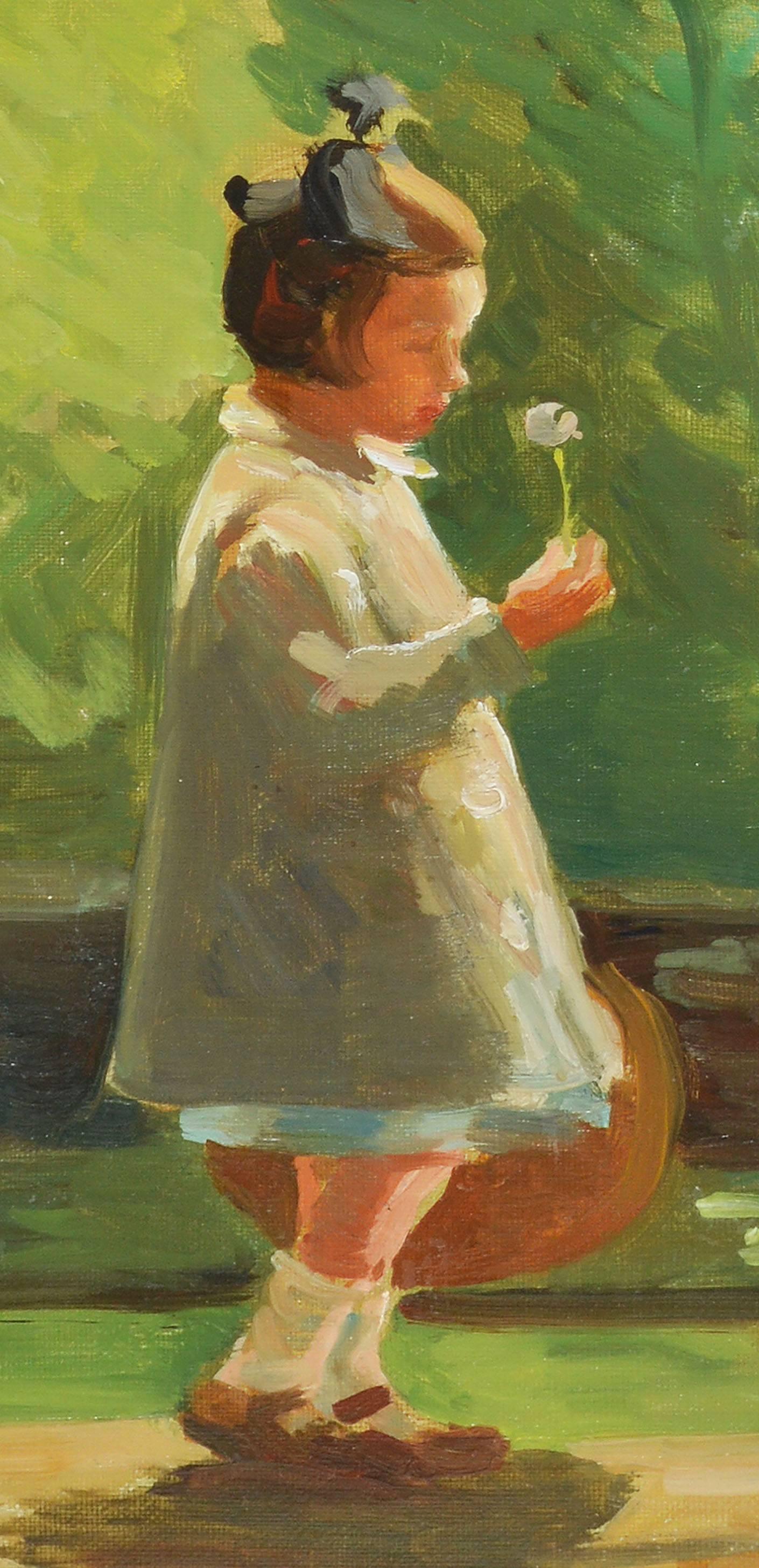 Picking Flowers - Brown Portrait Painting by Unknown