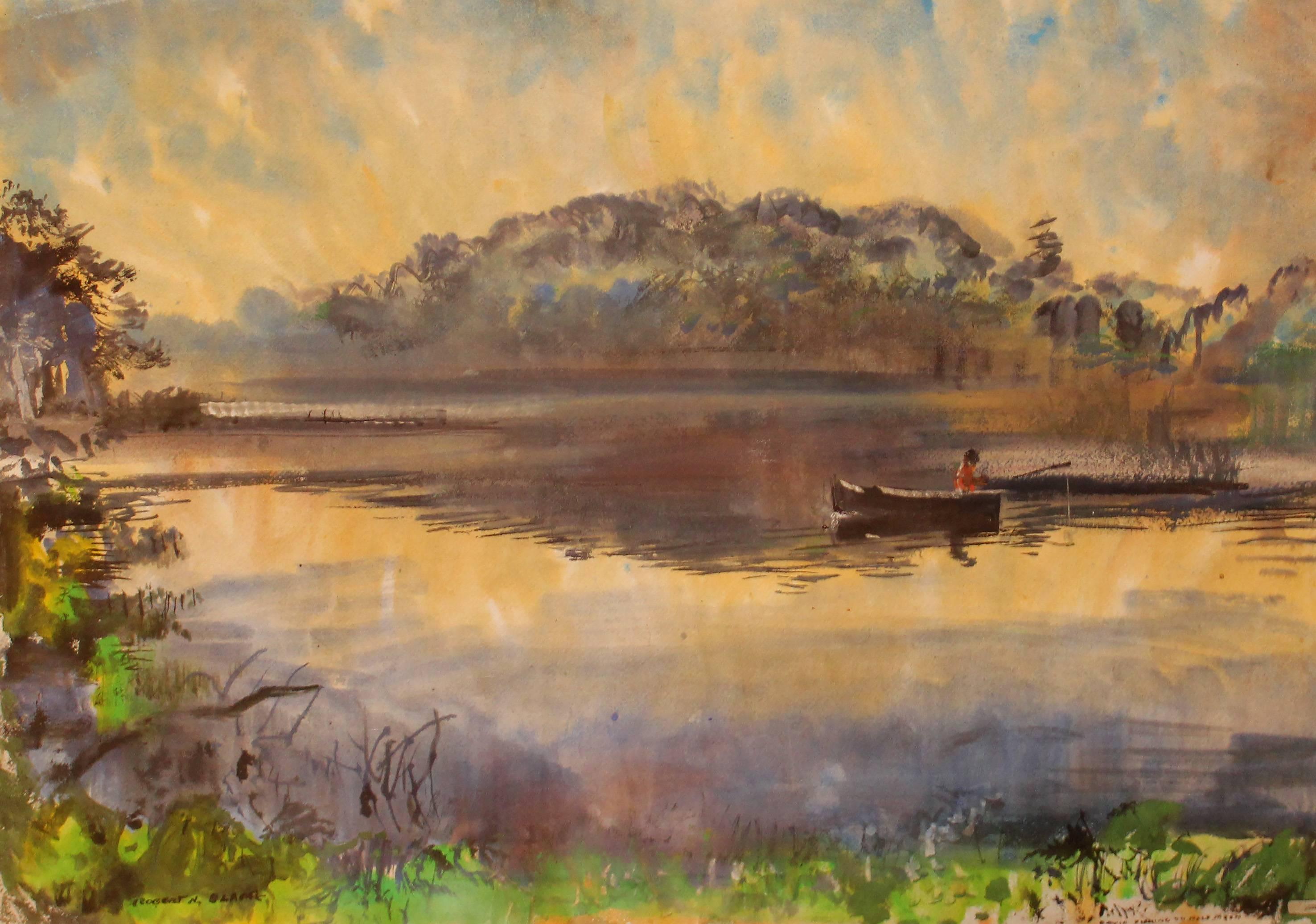 Robert Noel Blair Landscape Painting - Fishing in Solitude
