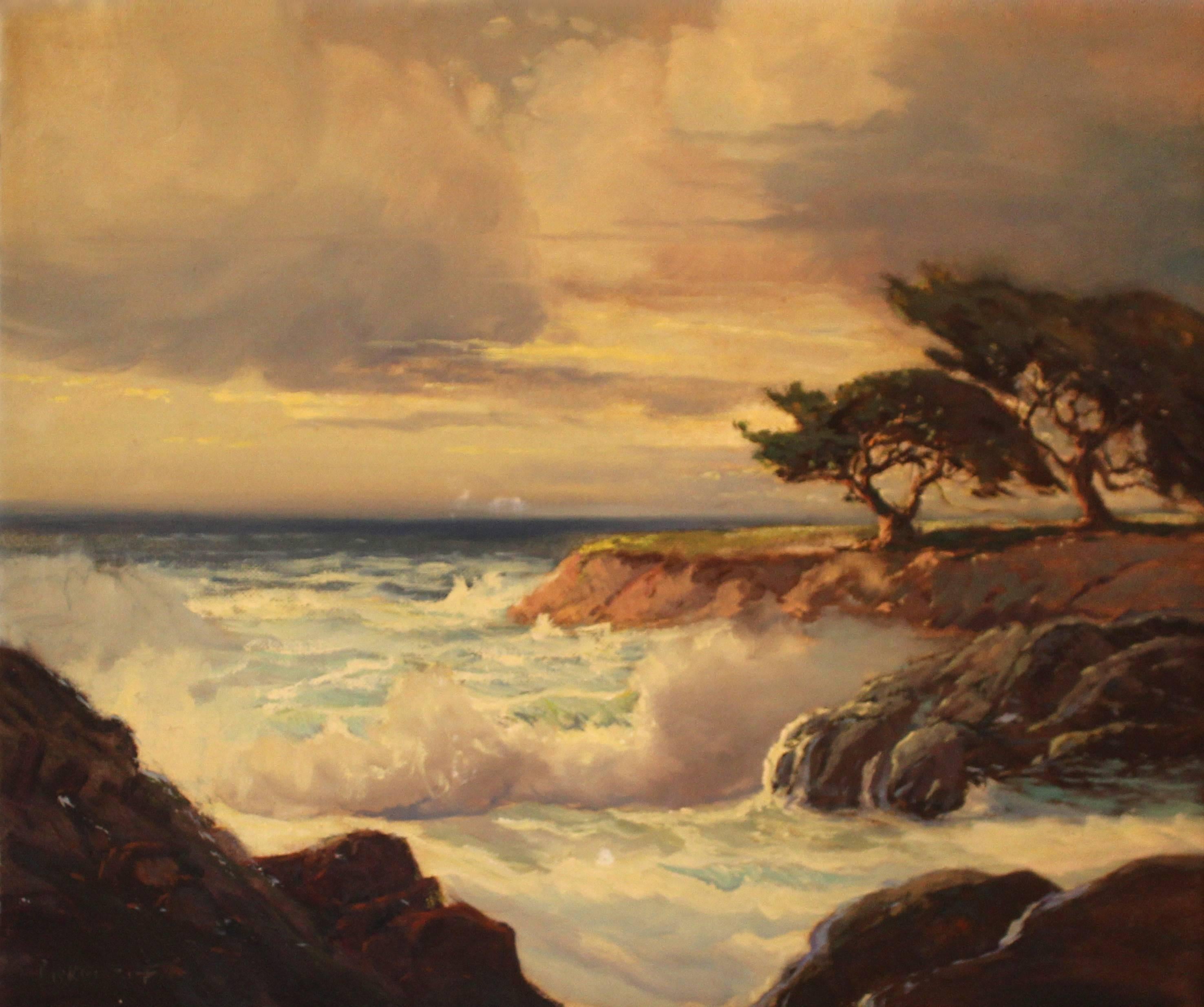 Crashing Surf on the California Coastline by George Bickerstaff - Painting by George Sanders Bickerstaff