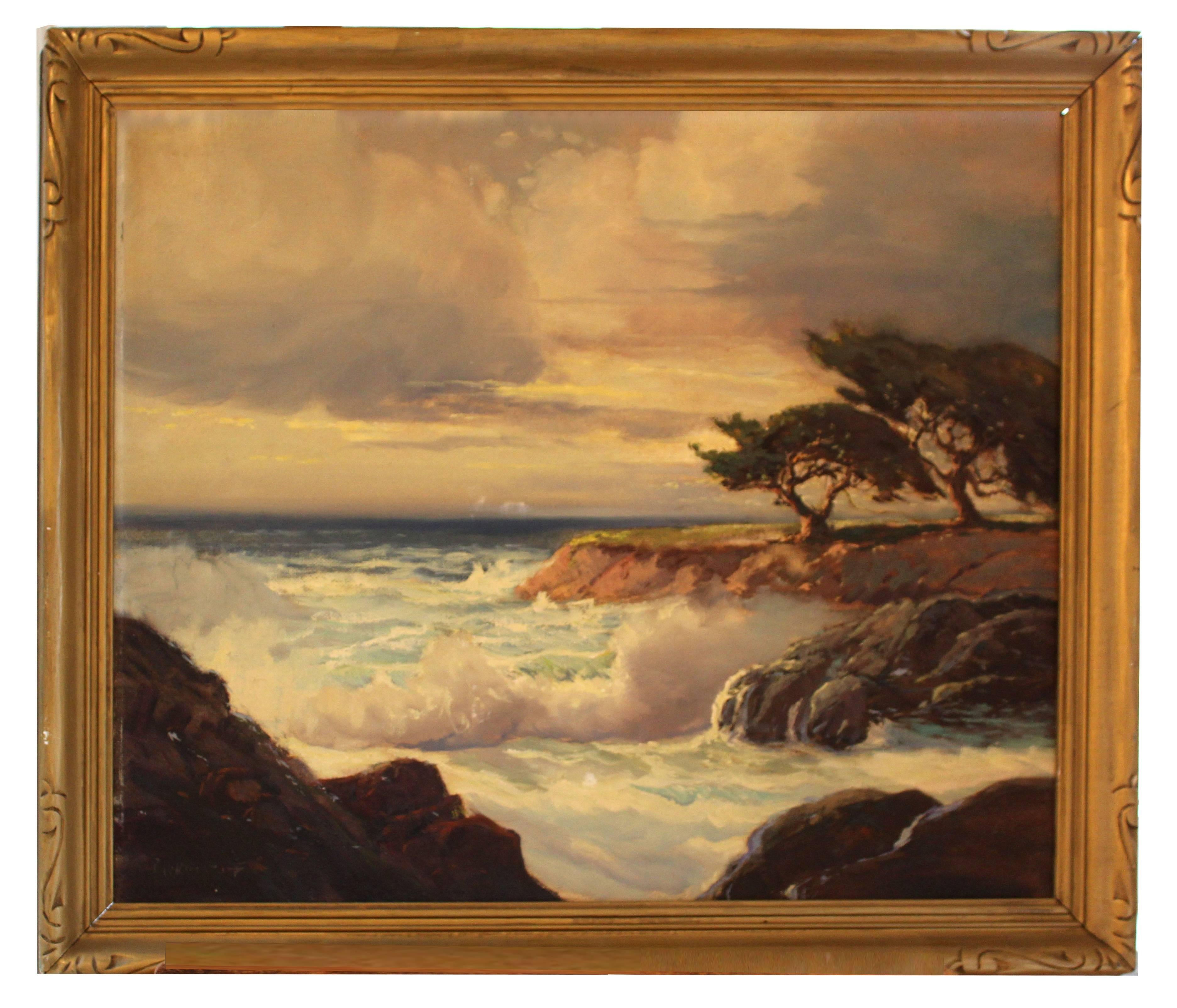 George Sanders Bickerstaff Landscape Painting - Crashing Surf on the California Coastline by George Bickerstaff