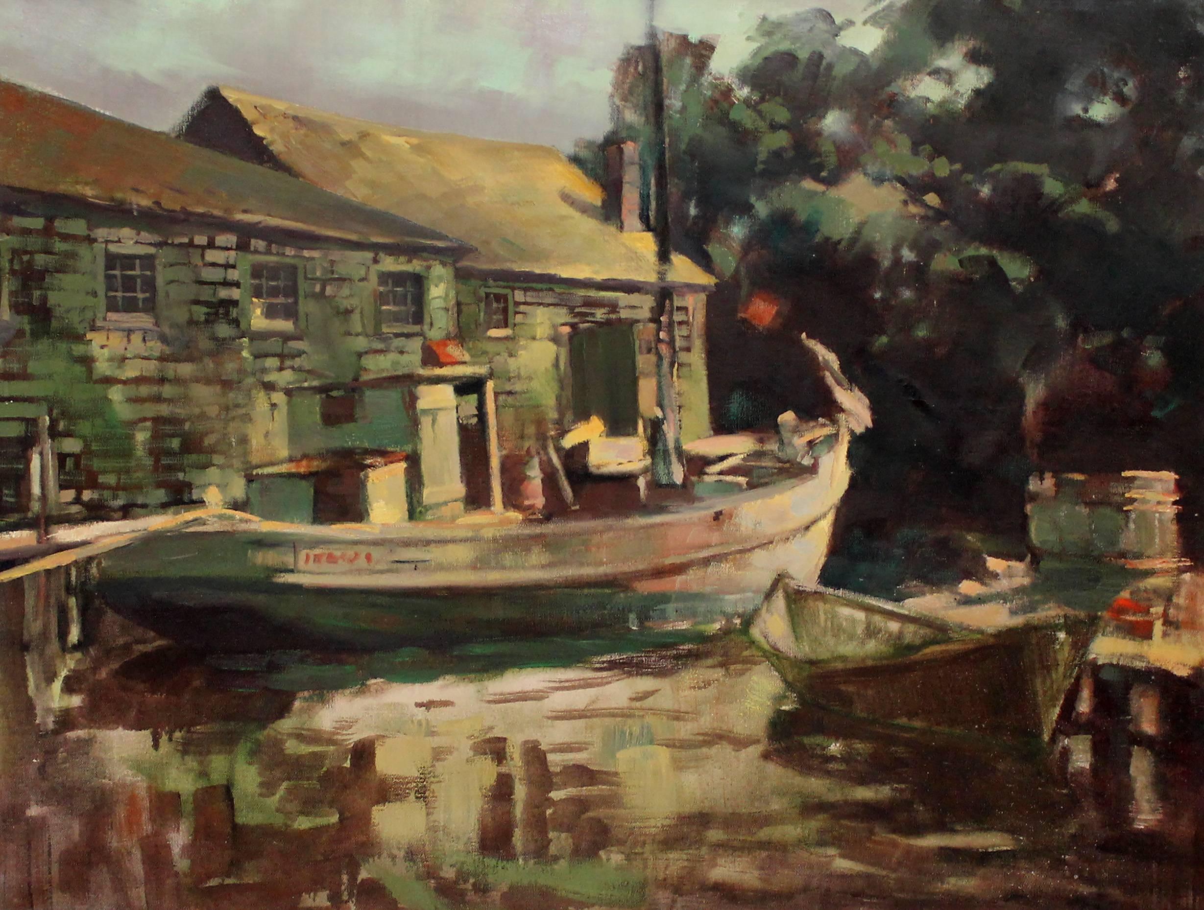 Docked Boat - Painting by Unknown