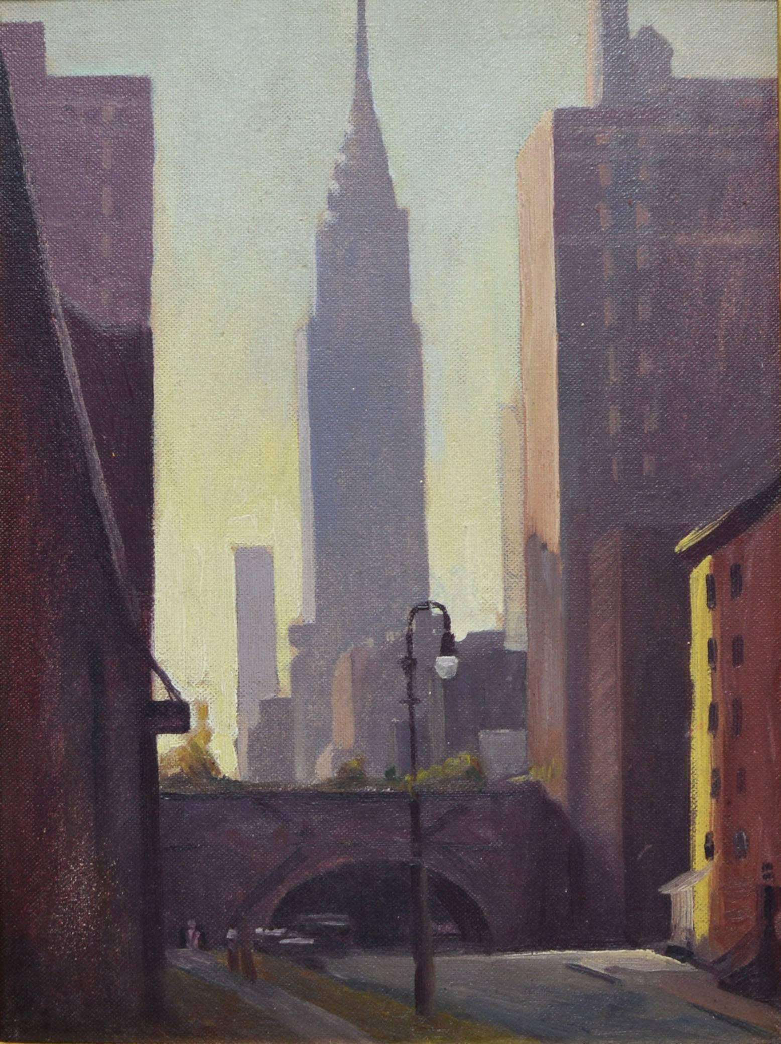 Ashcan School View of the Empire State Building, New York City - Impressionist Painting by Unknown