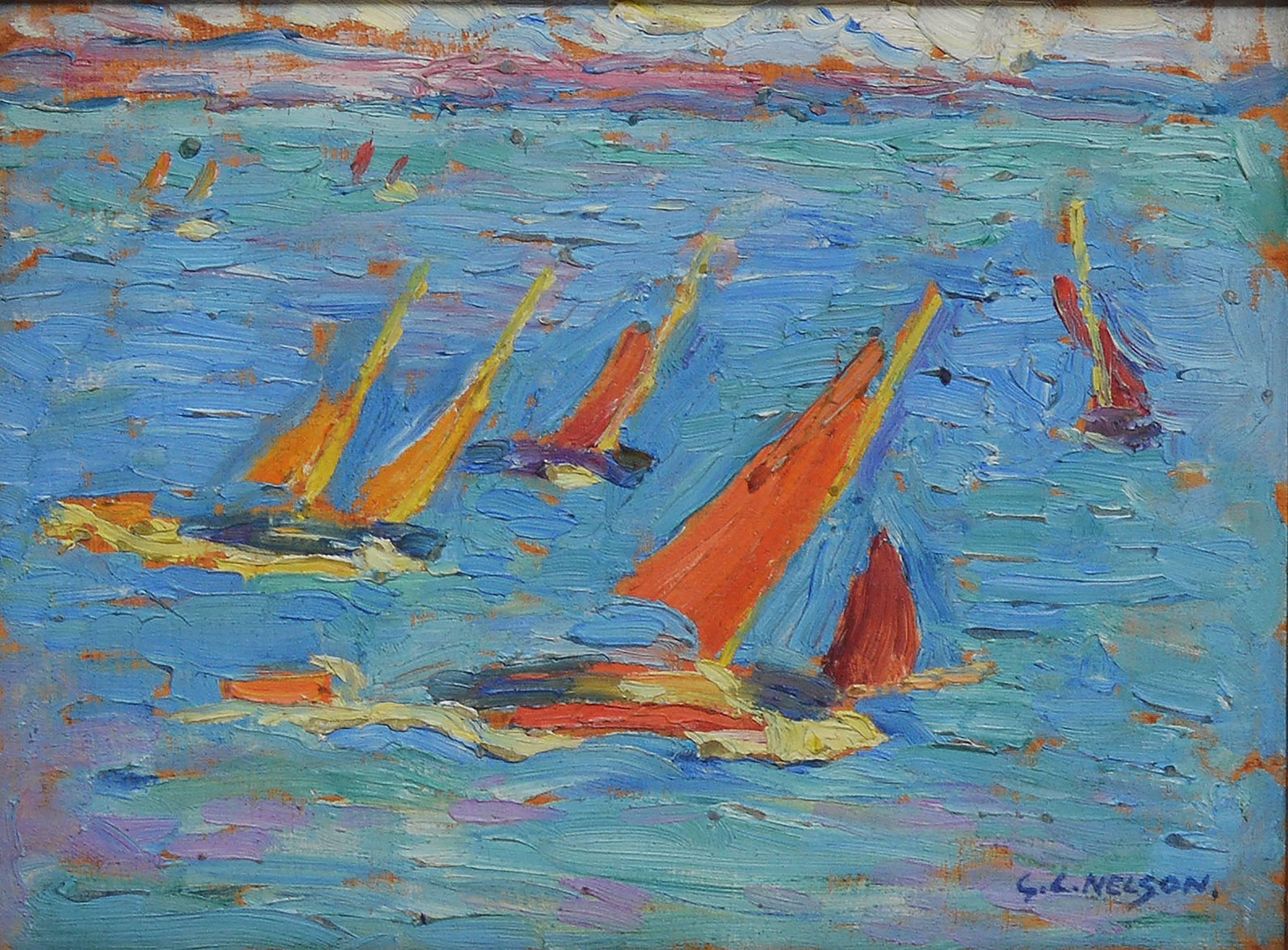 Setting Sail in Connecticut by George Nelson - Impressionist Painting by Unknown