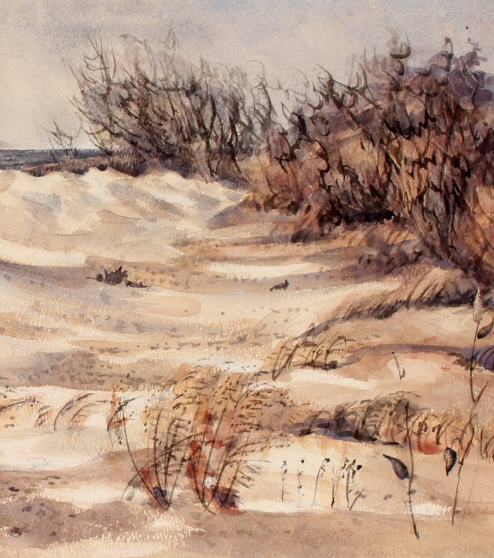 Cold Beach Day in the Dunes - Painting by Jeanette Blair