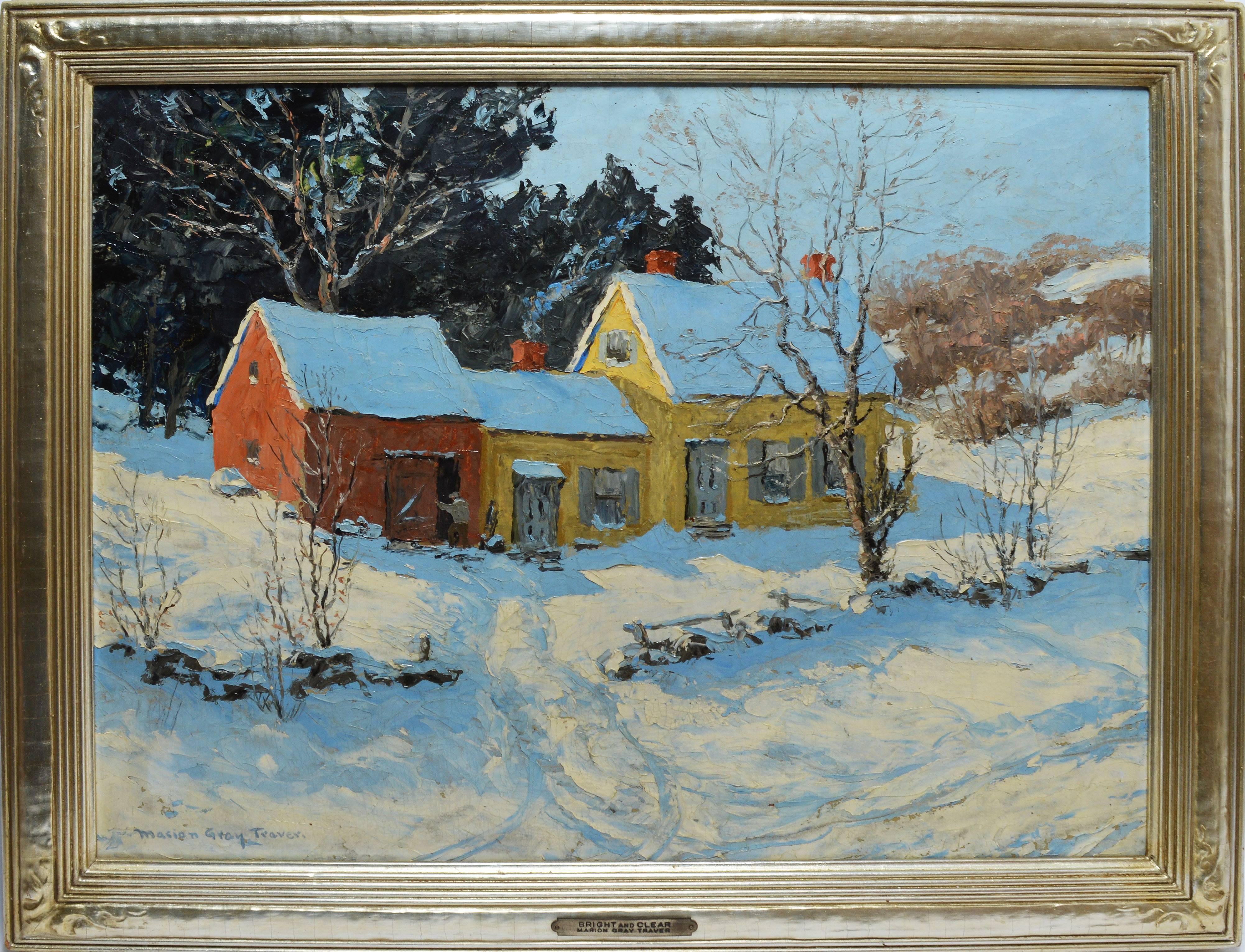 Marion Gray Traver  Landscape Painting - Winter Landscape with Barns by Marion Gray Traver