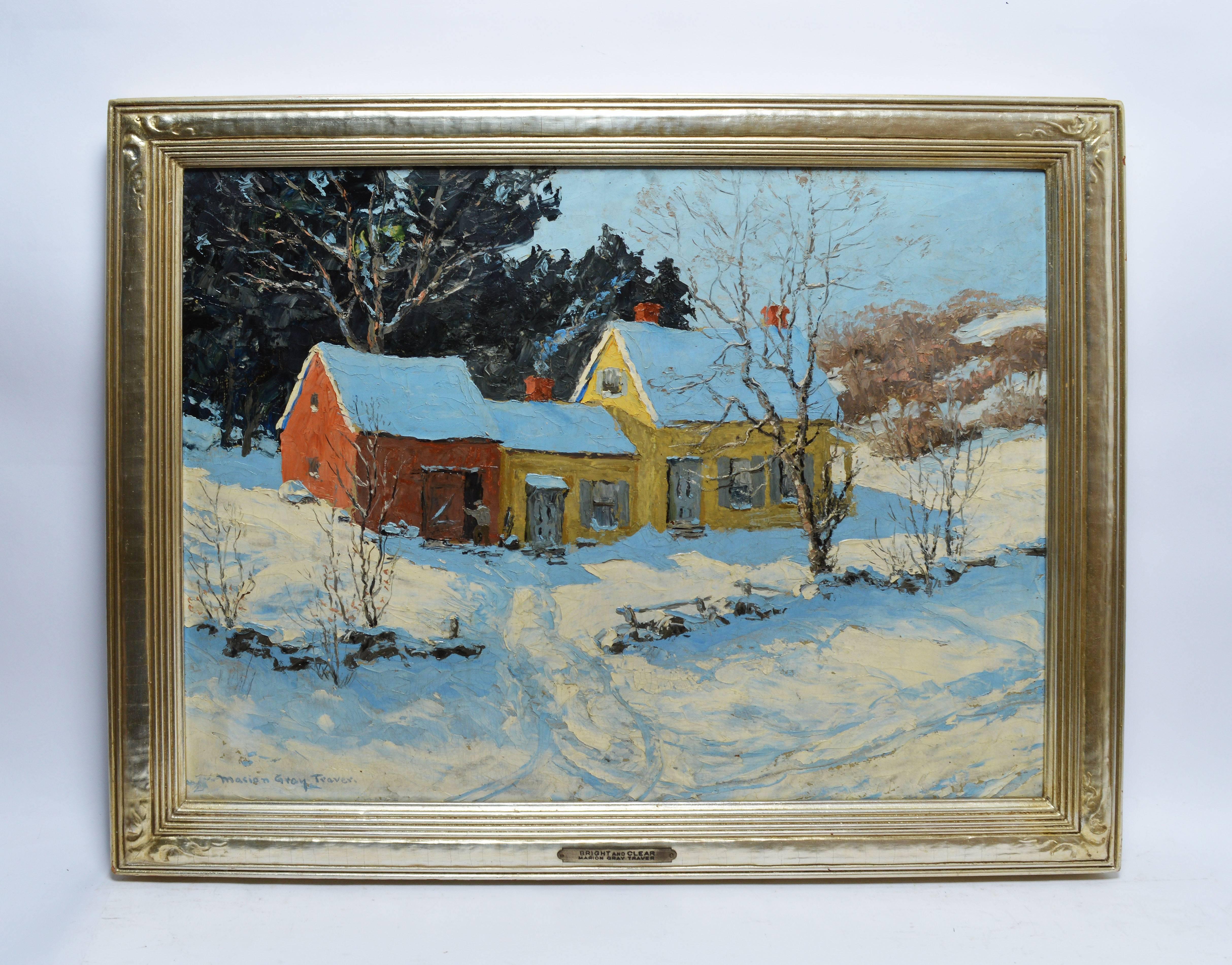Winter Landscape with Barns by Marion Gray Traver - Painting by Marion Gray Traver 